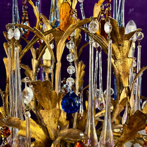 Florentine Gilt Metal Chandelier with Coloured Murano Drops, c.1950s–60s