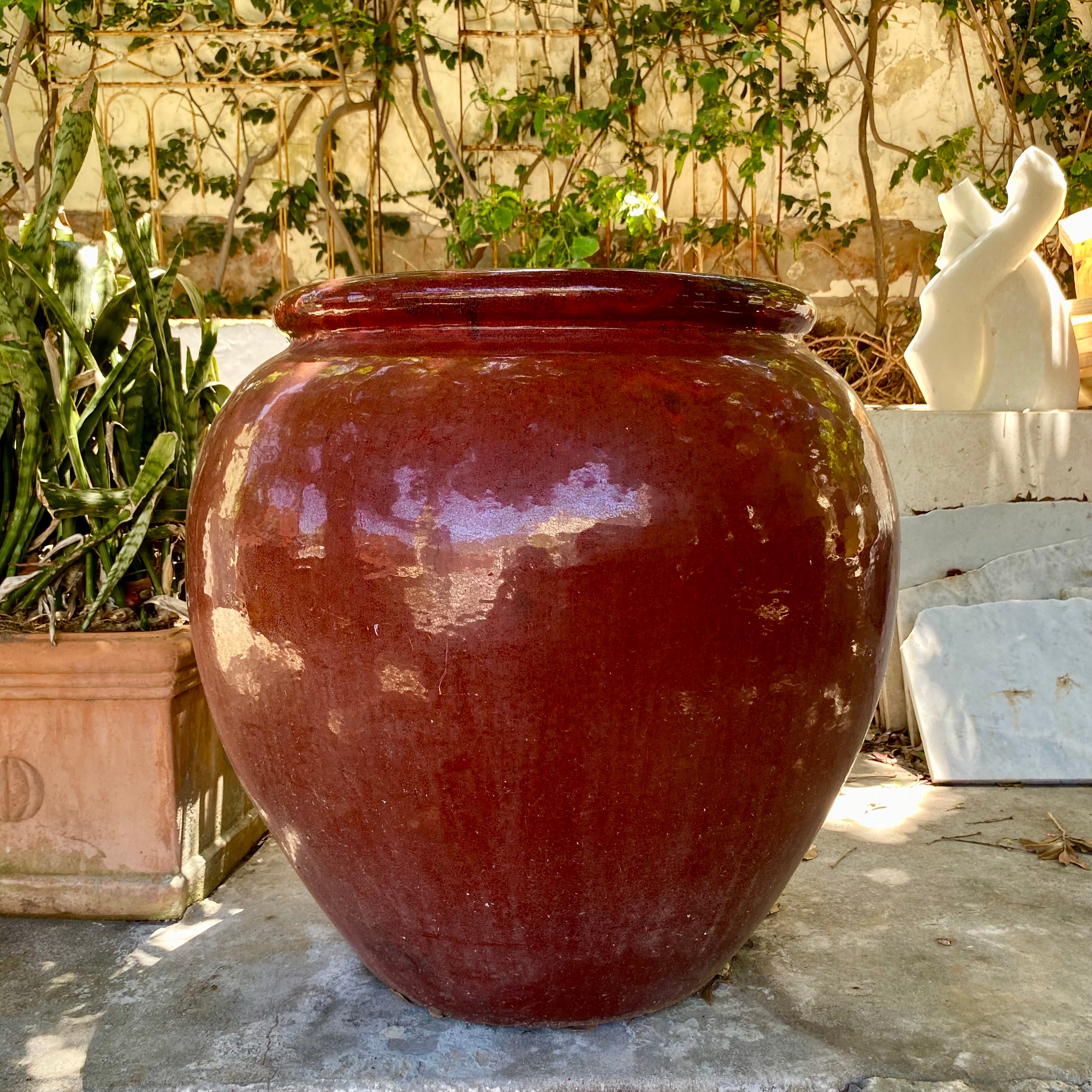 Red Burgundy Glazed Terracotta Planter