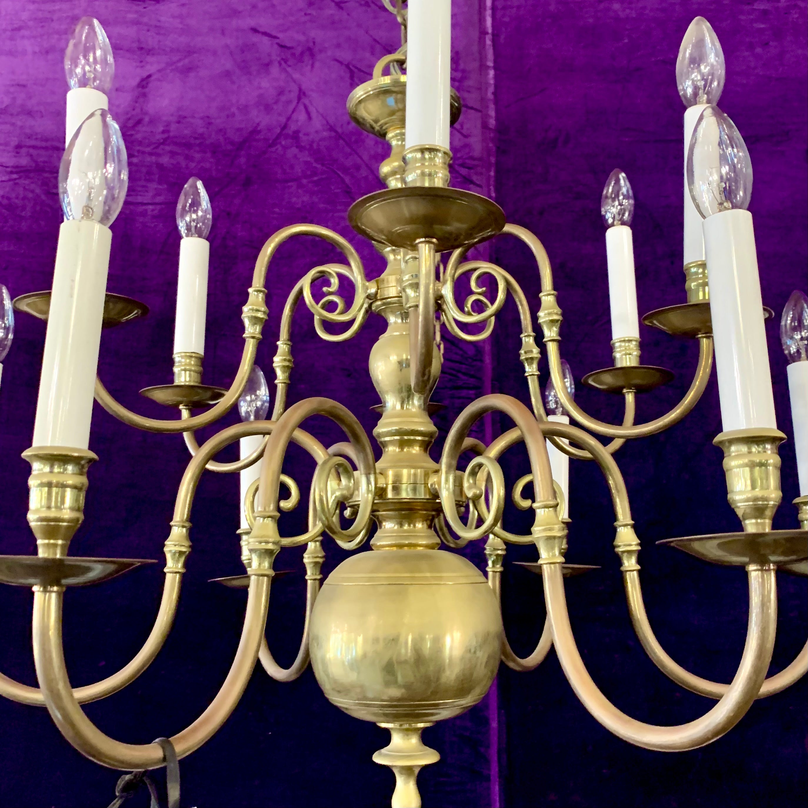 Antique Brass Double Tier Flemish Chandelier - SOLD