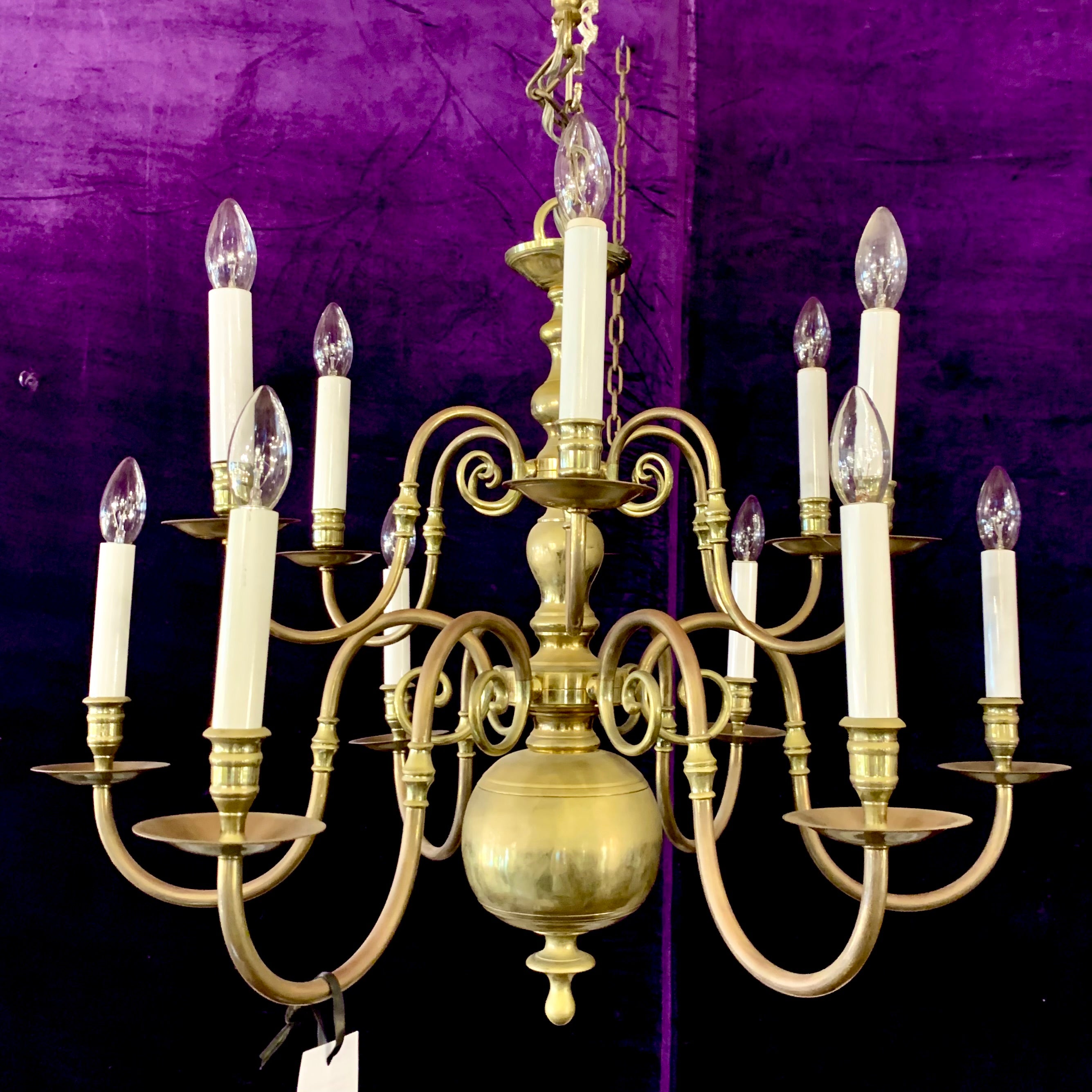 Antique Brass Double Tier Flemish Chandelier - SOLD