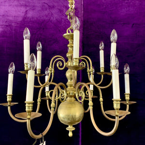 Antique Brass Double Tier Flemish Chandelier - SOLD