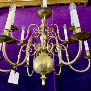 Antique Brass Double Tier Flemish Chandelier - SOLD