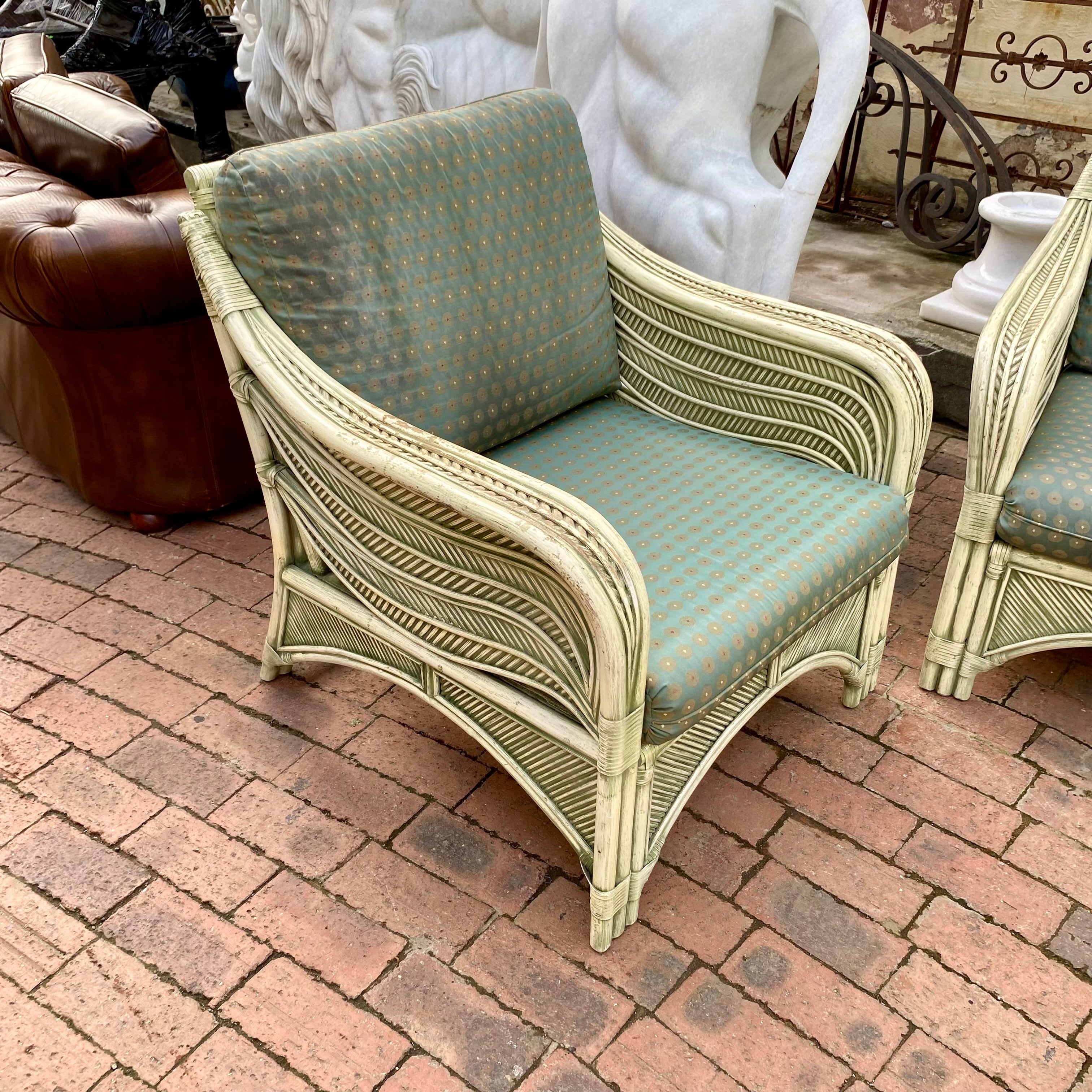 Vintage Cane Upholstered Lounger Set