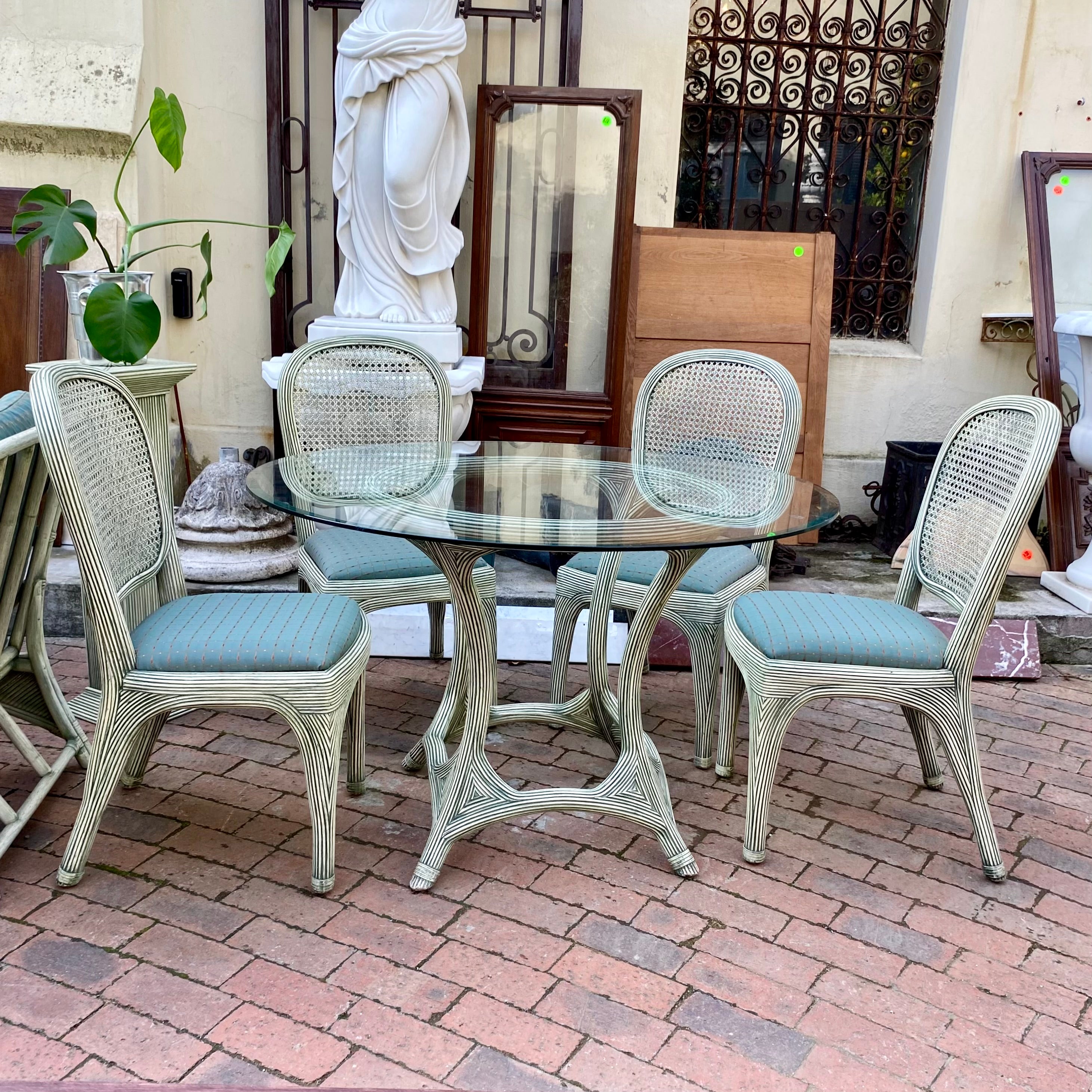 Vintage Cane Upholstered Dining Set