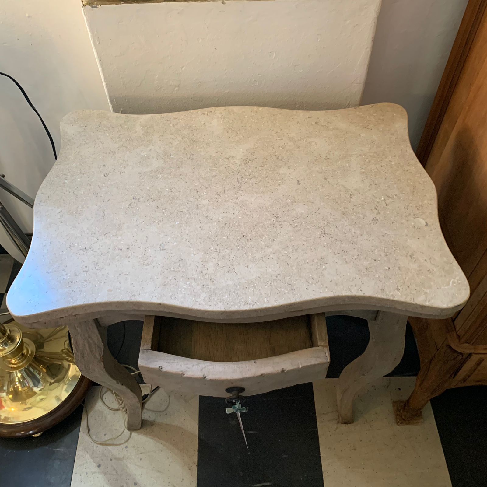 Stained Mahogany Bedside Pedestal with Marble Top