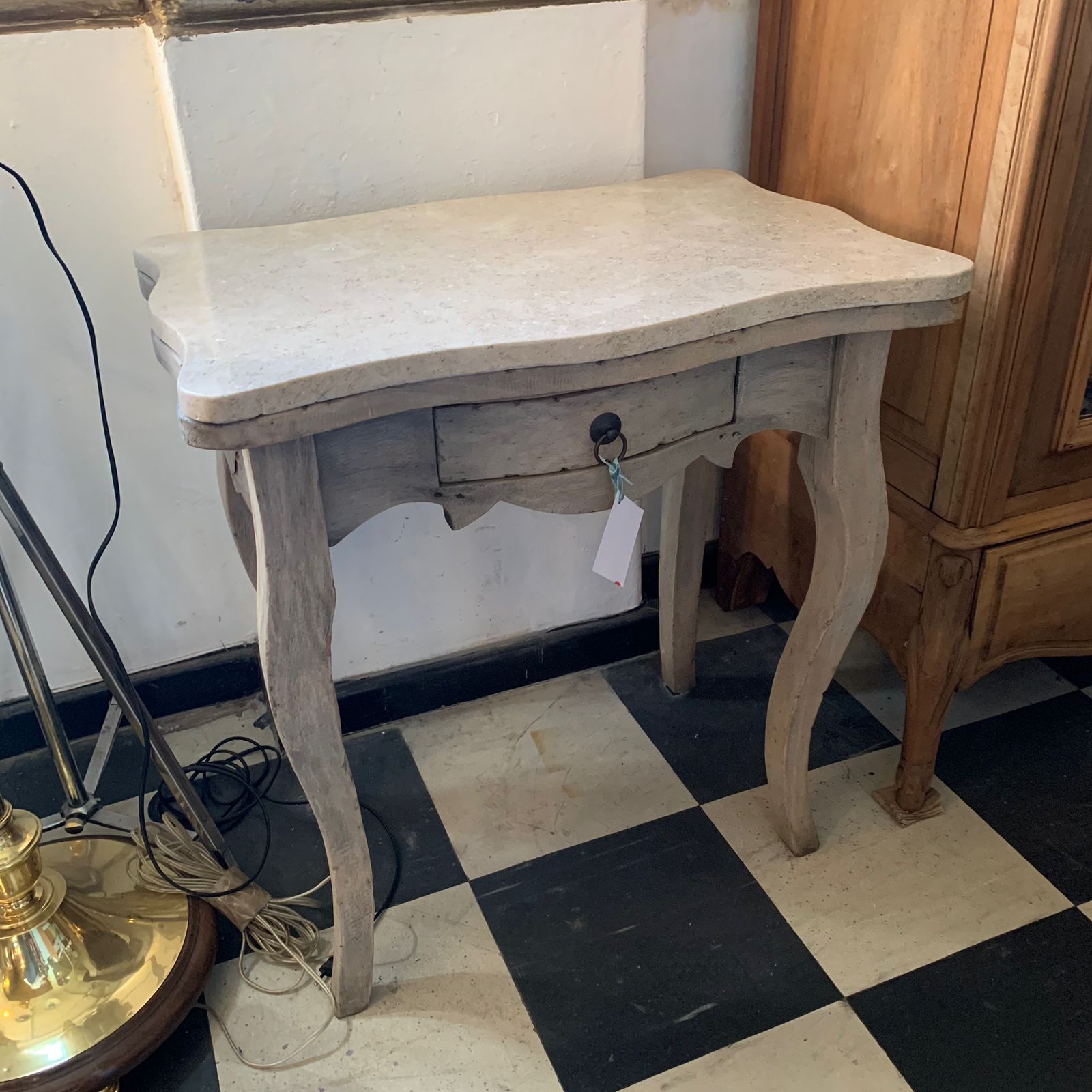 Stained Mahogany Bedside Pedestal with Marble Top