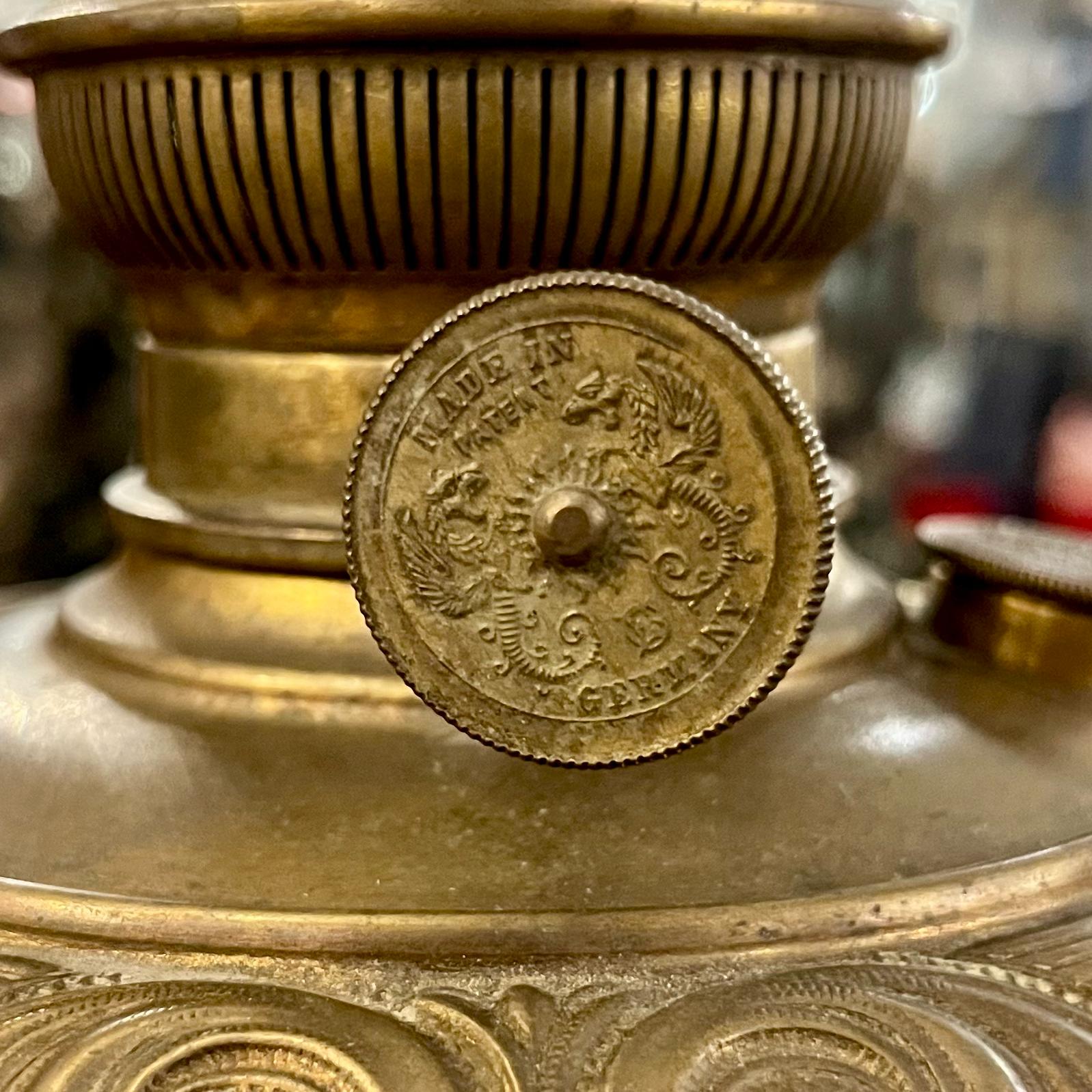 Pair of Brass and Onyx Lams with Frosted Shade