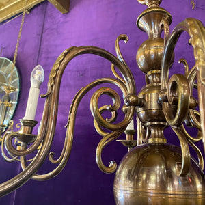 Handsome Antique Aged Brass Flemish Chandelier