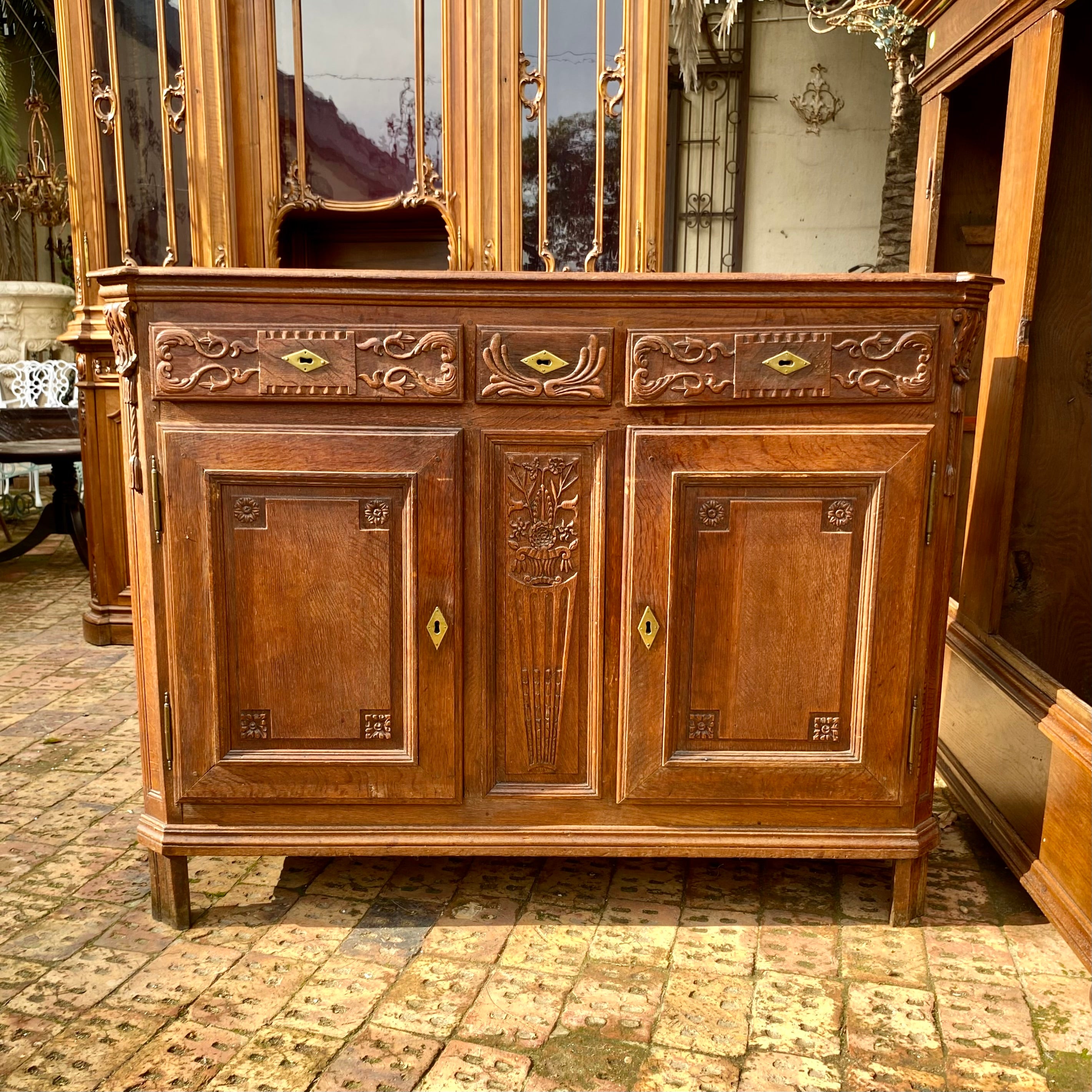 Large Antique Carved Oak Server