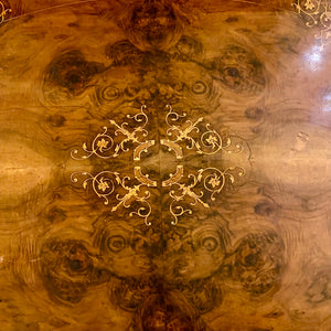 Antique Oval Burr Walnut Inlaid Dining Room Table