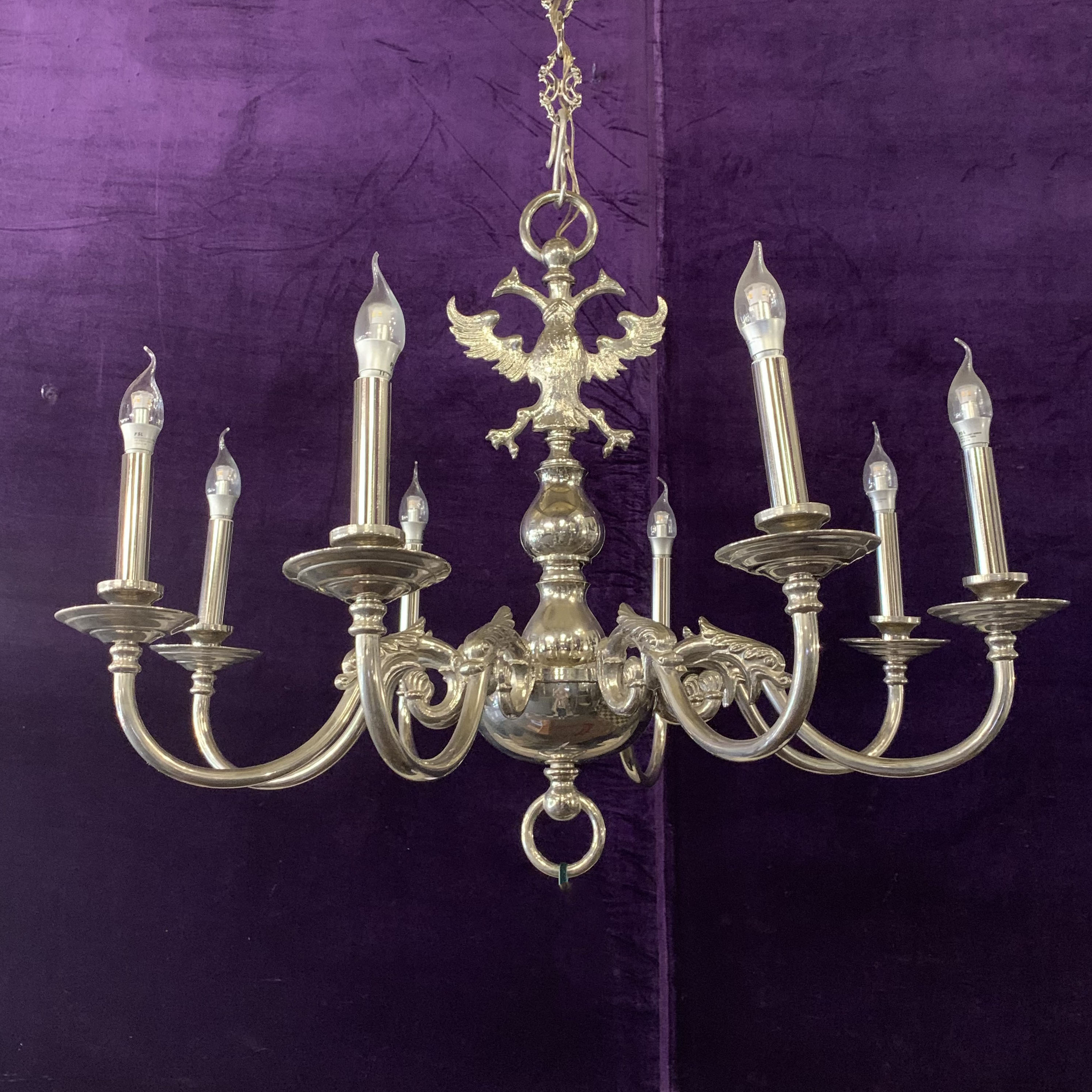 Antique Polished Nickel Flemish Chandelier - SOLD