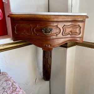 Pair of Floating Carved Oak Corner Shelf with Marble Top