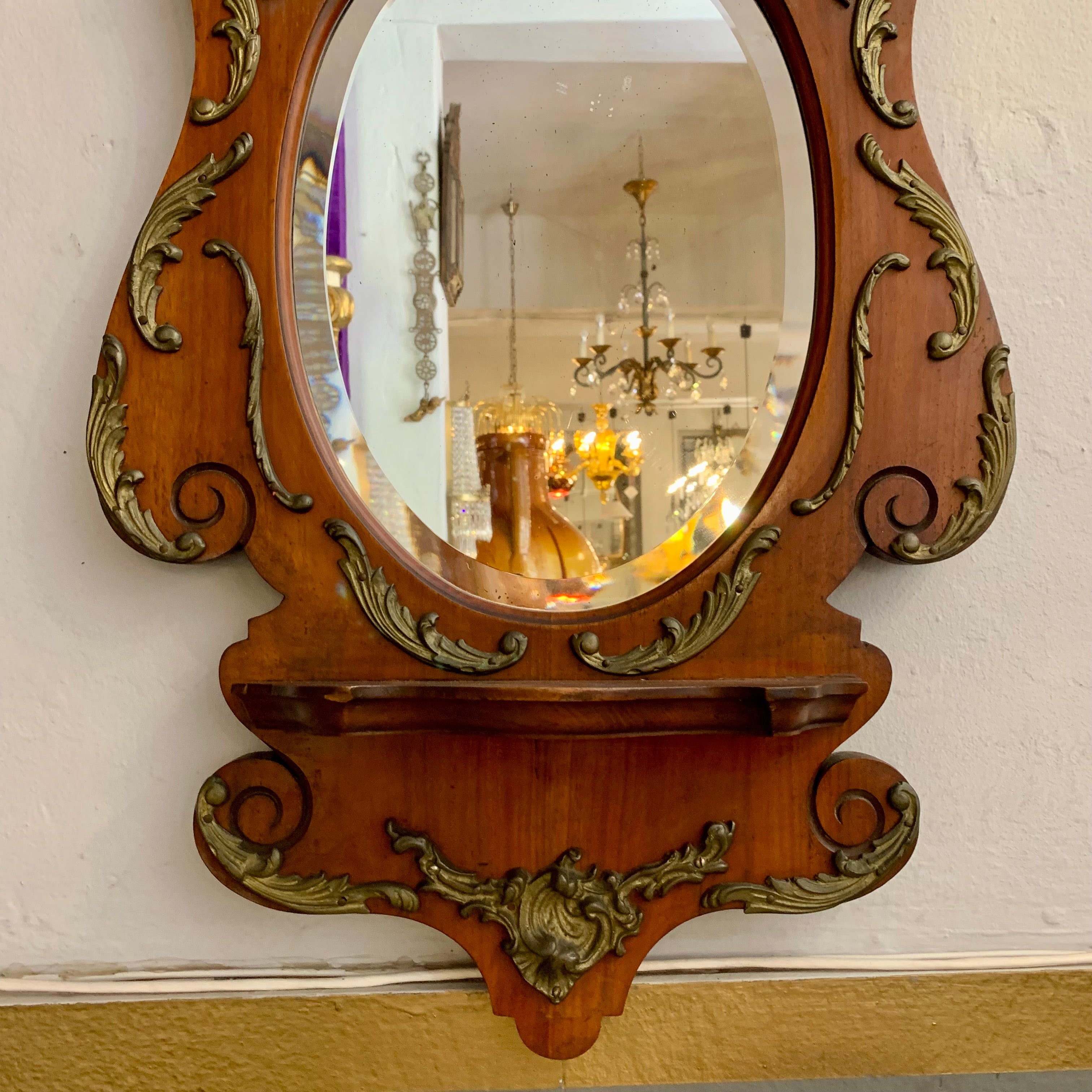 Carved Oak & Gilded Art Nouveau Mirror