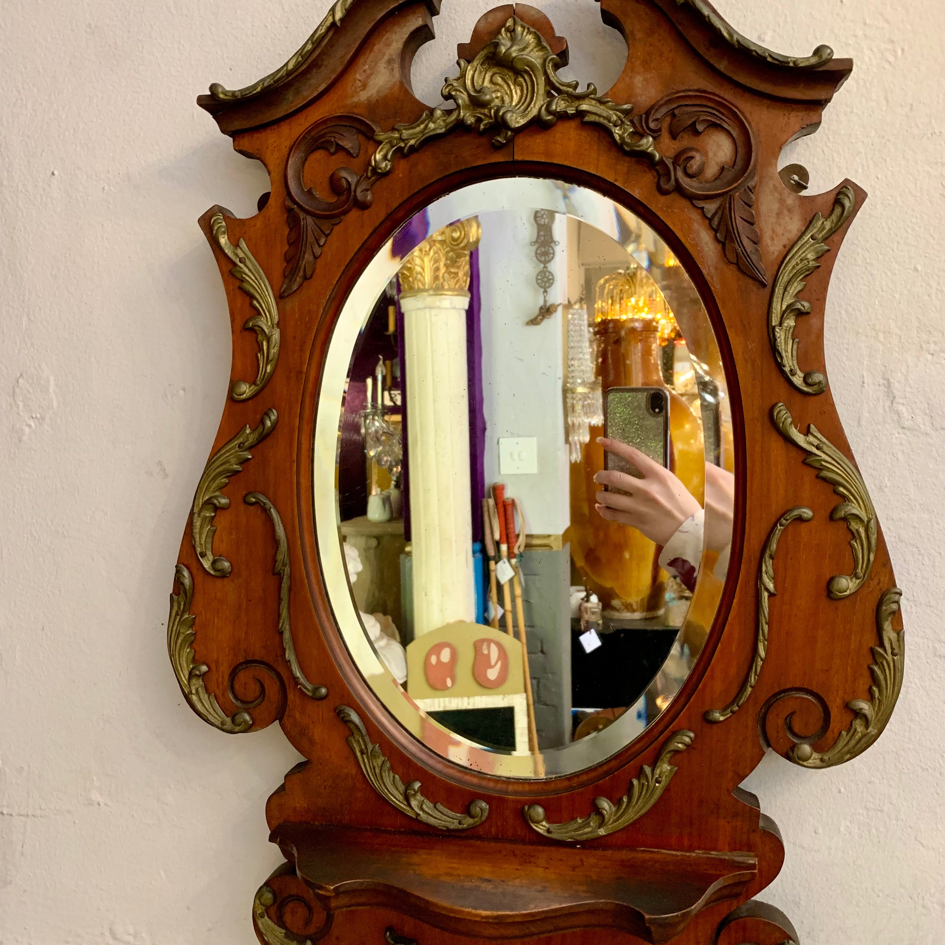 Carved Oak & Gilded Art Nouveau Mirror