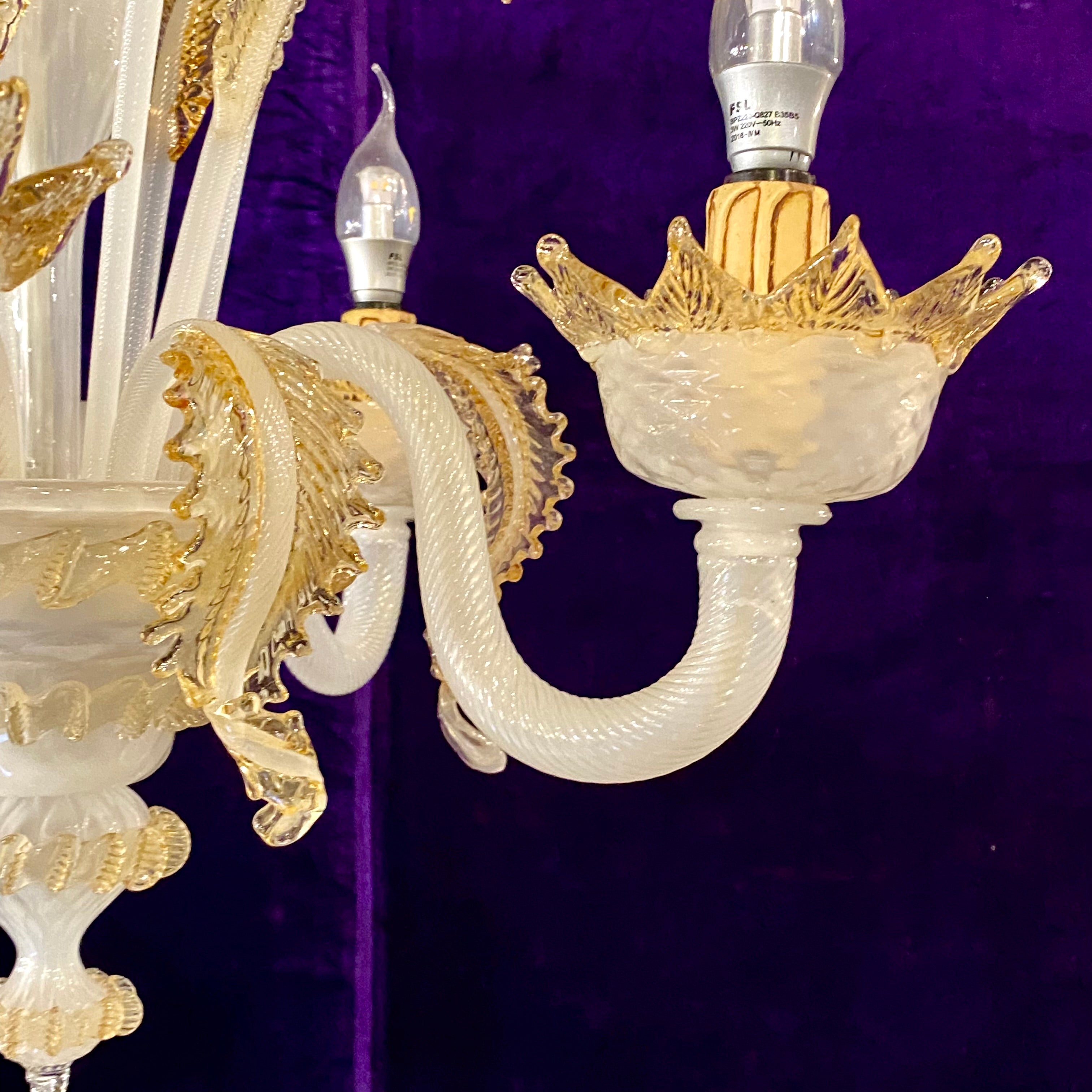 Stunning Opaque and Gold Accent Murano Chandelier