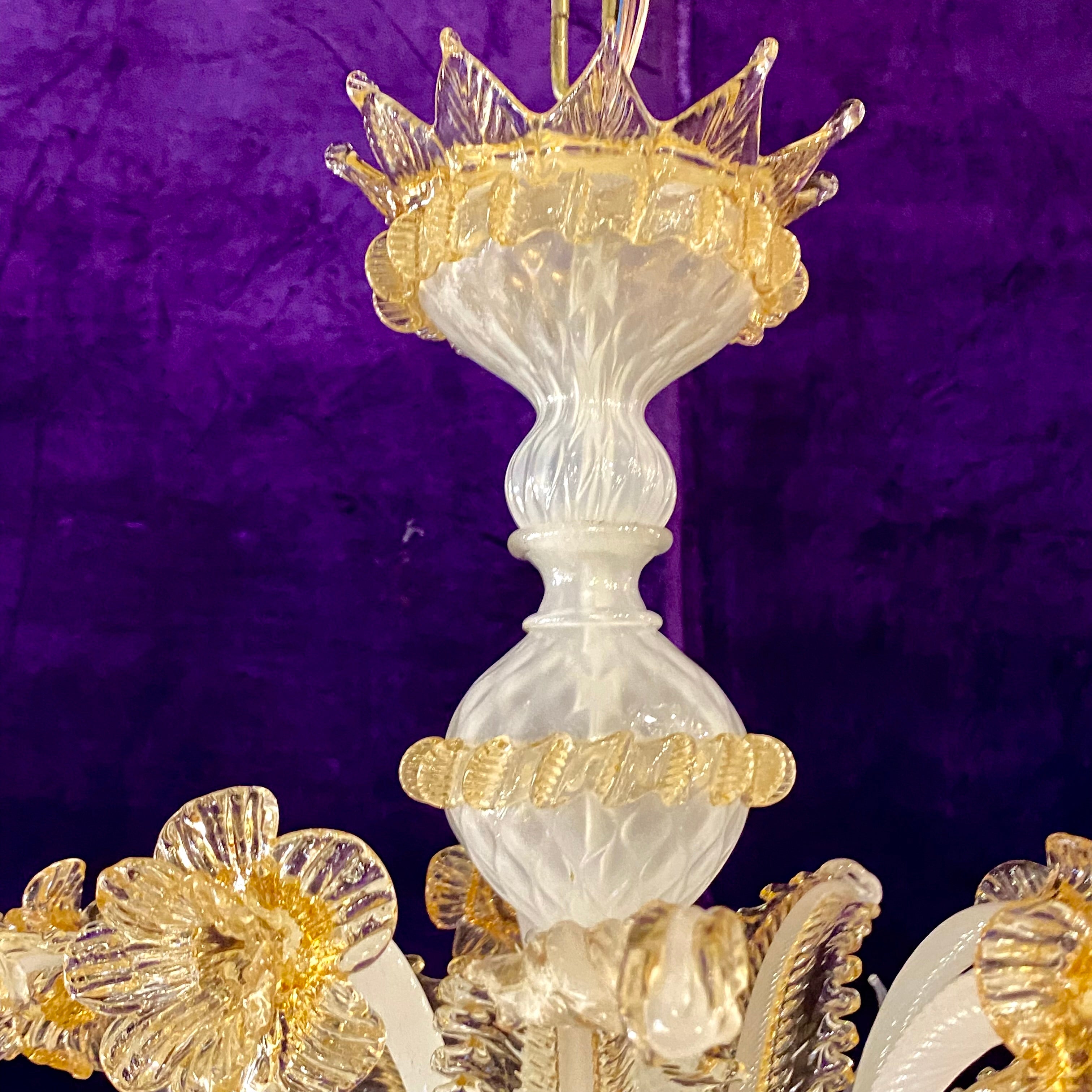 Stunning Opaque and Gold Accent Murano Chandelier