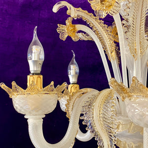 Stunning Opaque and Gold Accent Murano Chandelier