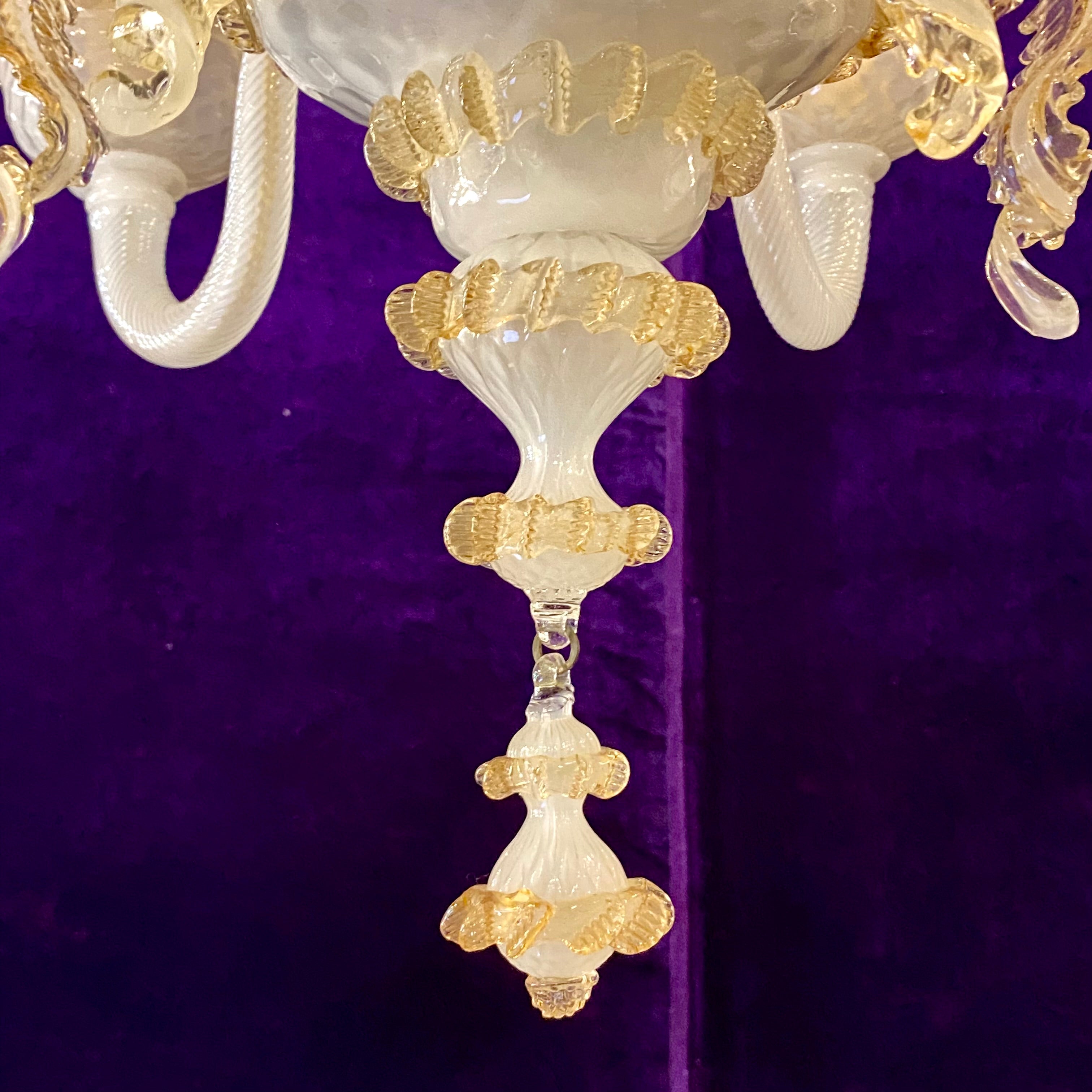 Stunning Opaque and Gold Accent Murano Chandelier