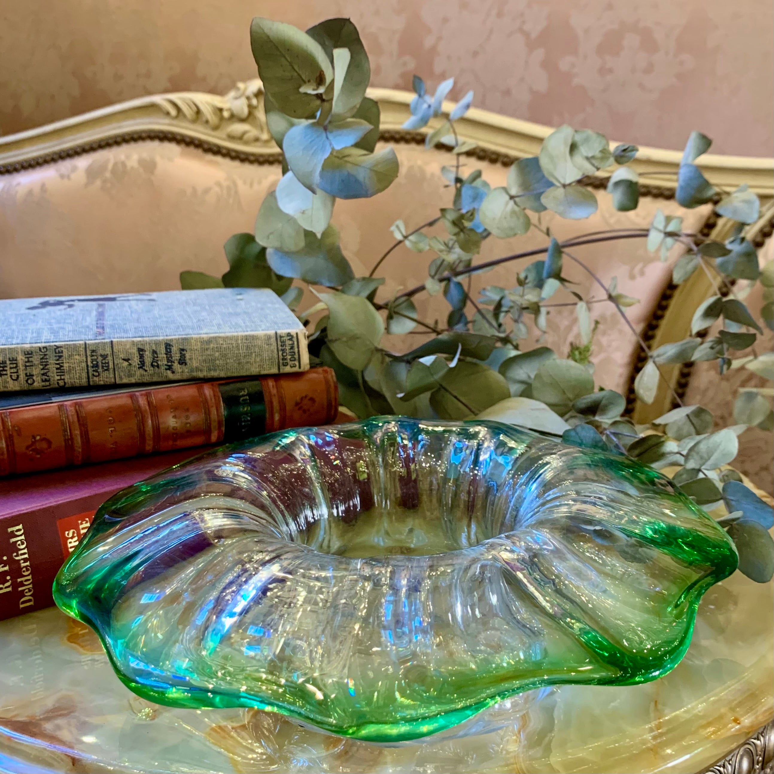 Large Green Rimmed Murano Dish