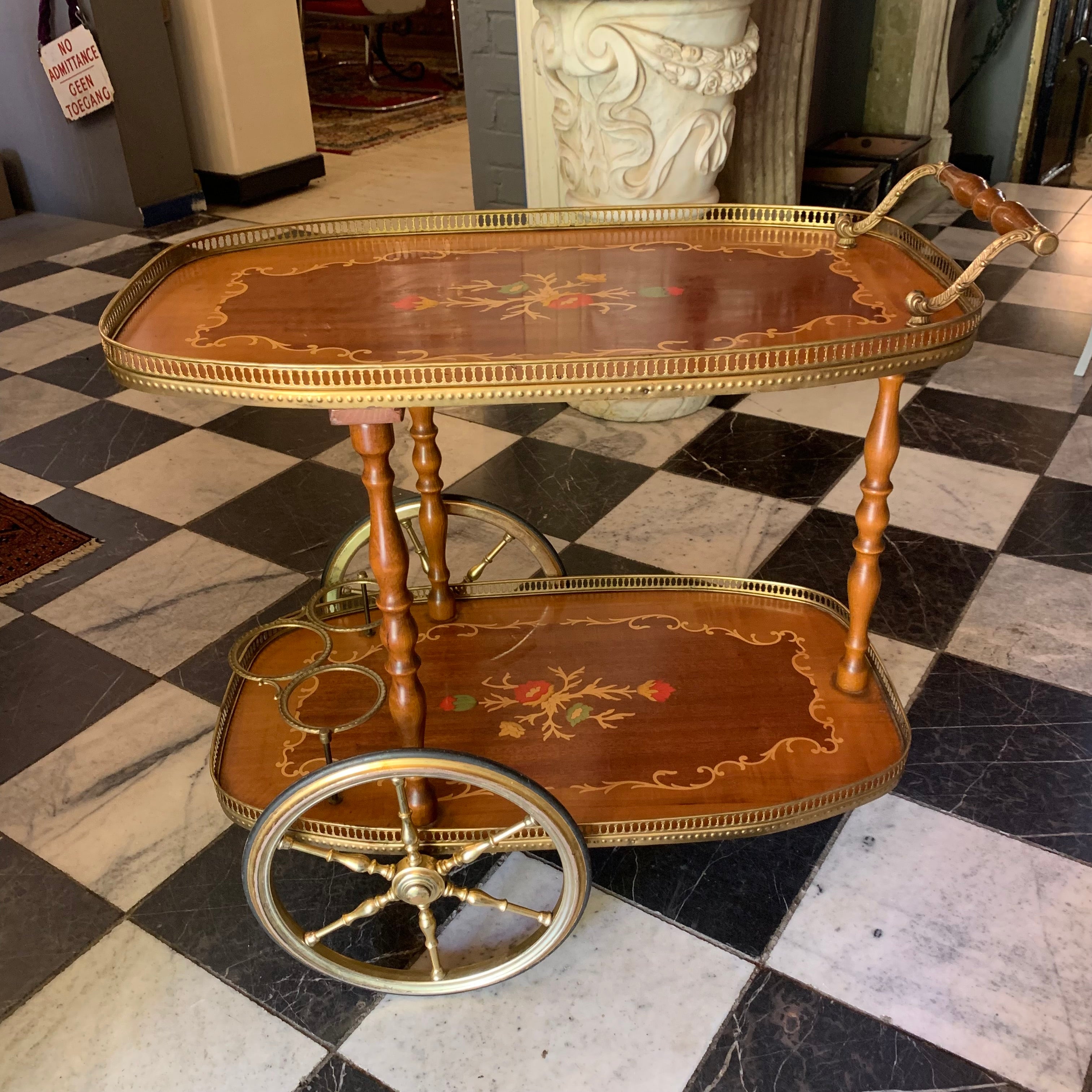 Vintage Inlaid Drinks Trolley