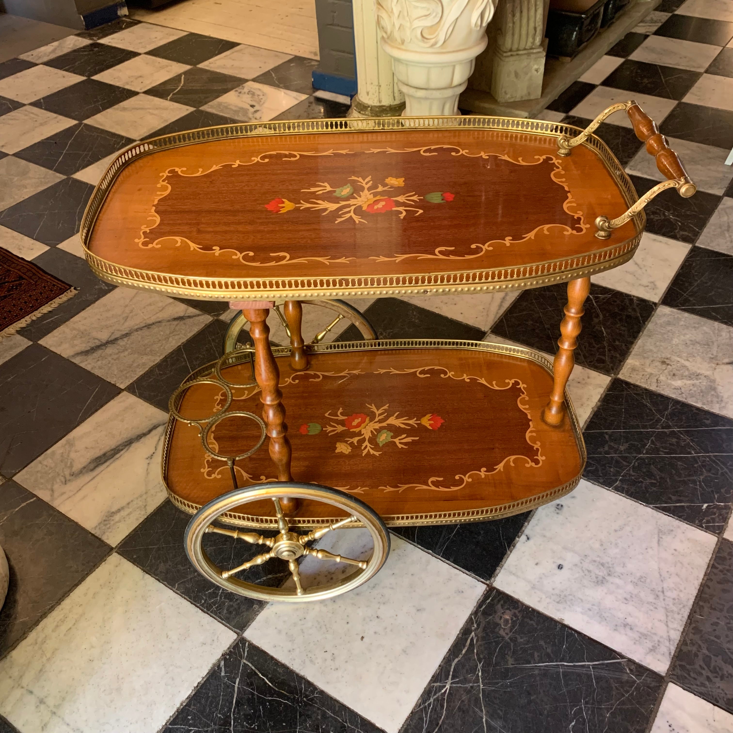 Vintage Inlaid Drinks Trolley