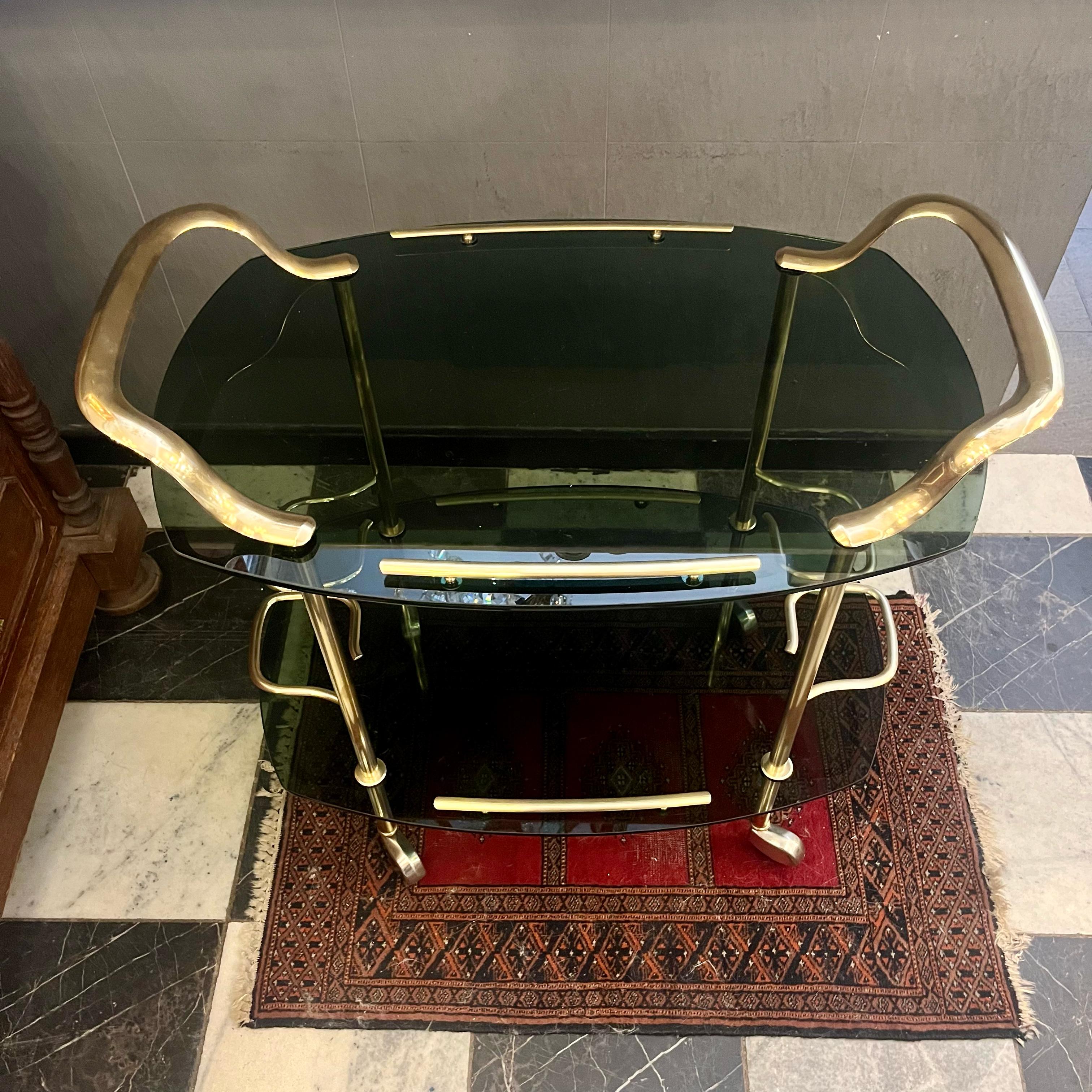 Gorgeous and Glamorous 1970's Smoked Glass and Brass Bar Cart - SOLD