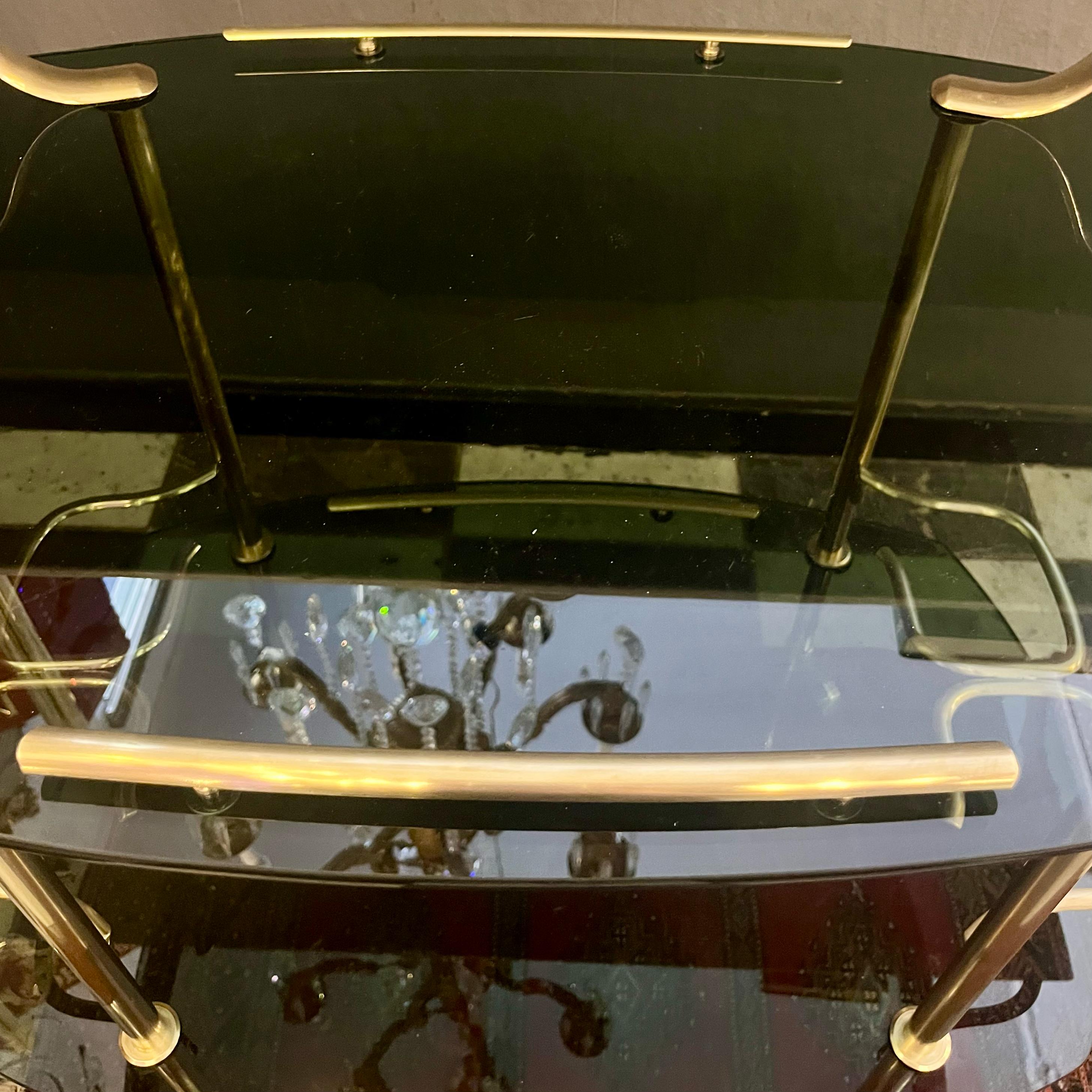 Gorgeous and Glamorous 1970's Smoked Glass and Brass Bar Cart - SOLD