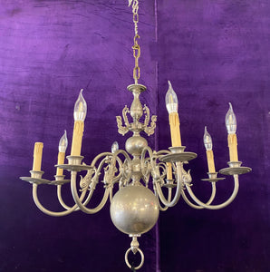 Antique Aged Nickel Flemish Chandelier with Mermen