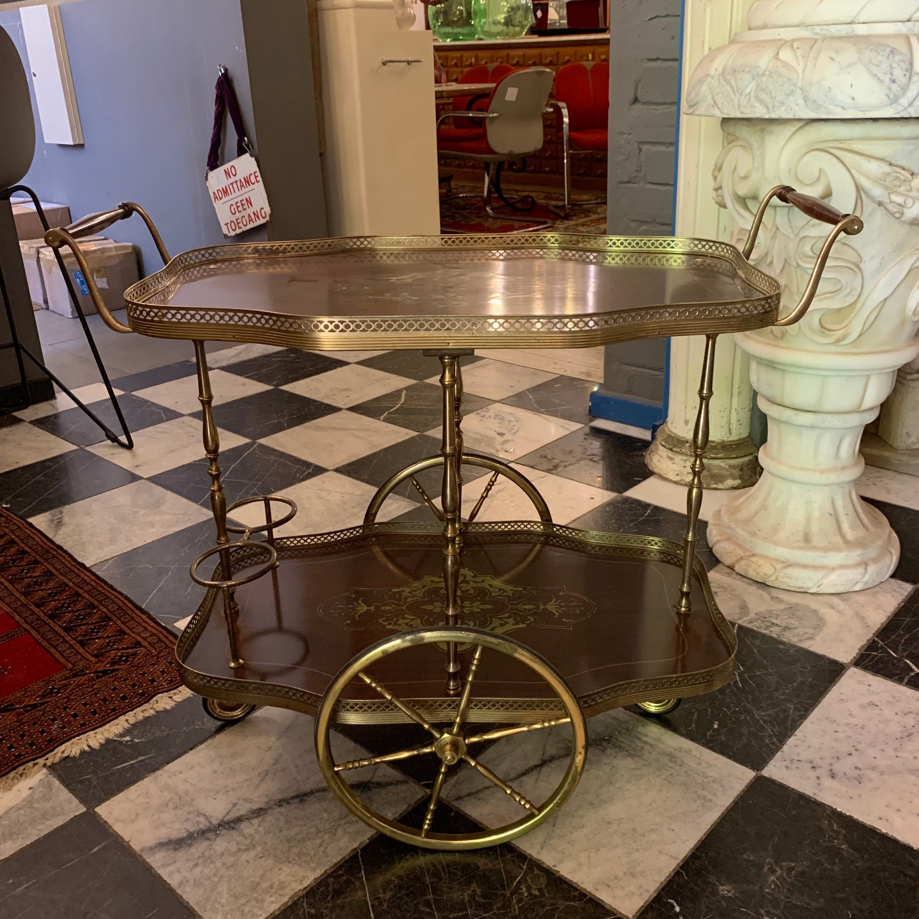 Vintage Inlaid Drinks Trolley with  Double Ended Handles - SOLD