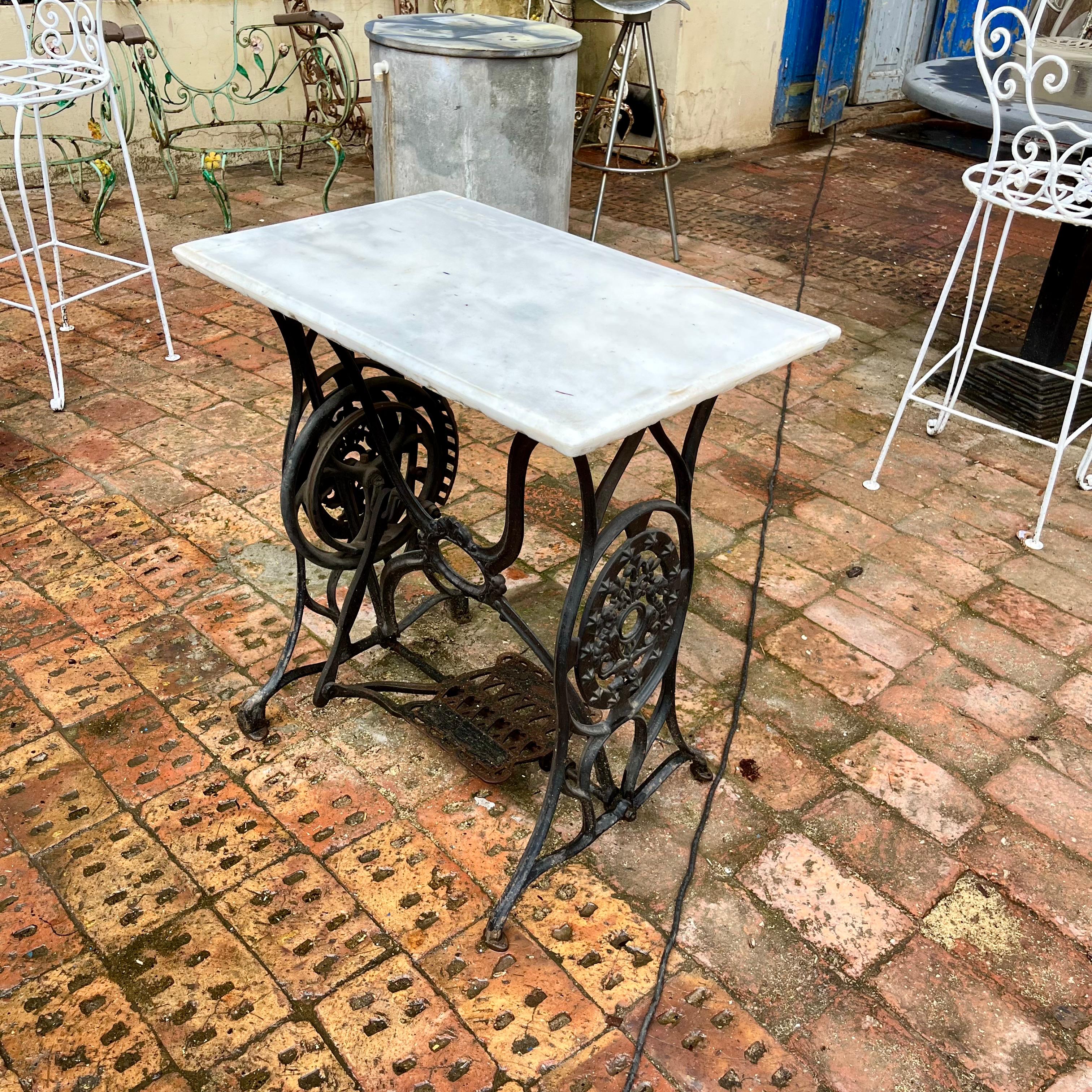 Out Door Marble and Cast Iron Sewing Machine Table