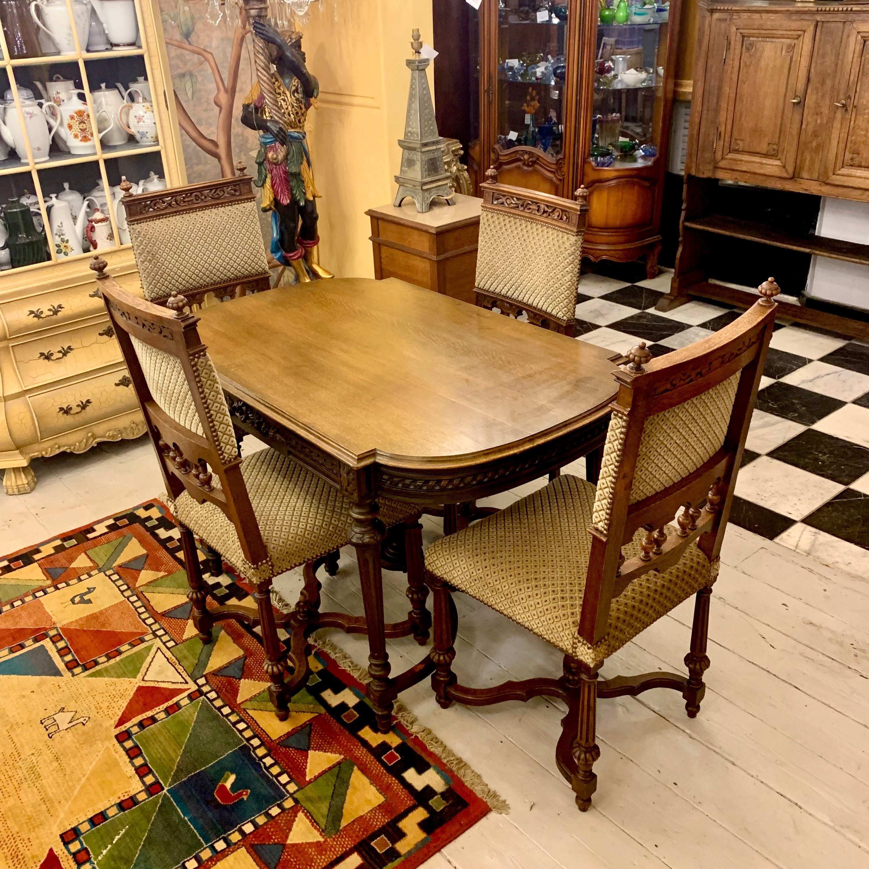 Stunning Antique Hand Carved Oak Dining Table - SOLD