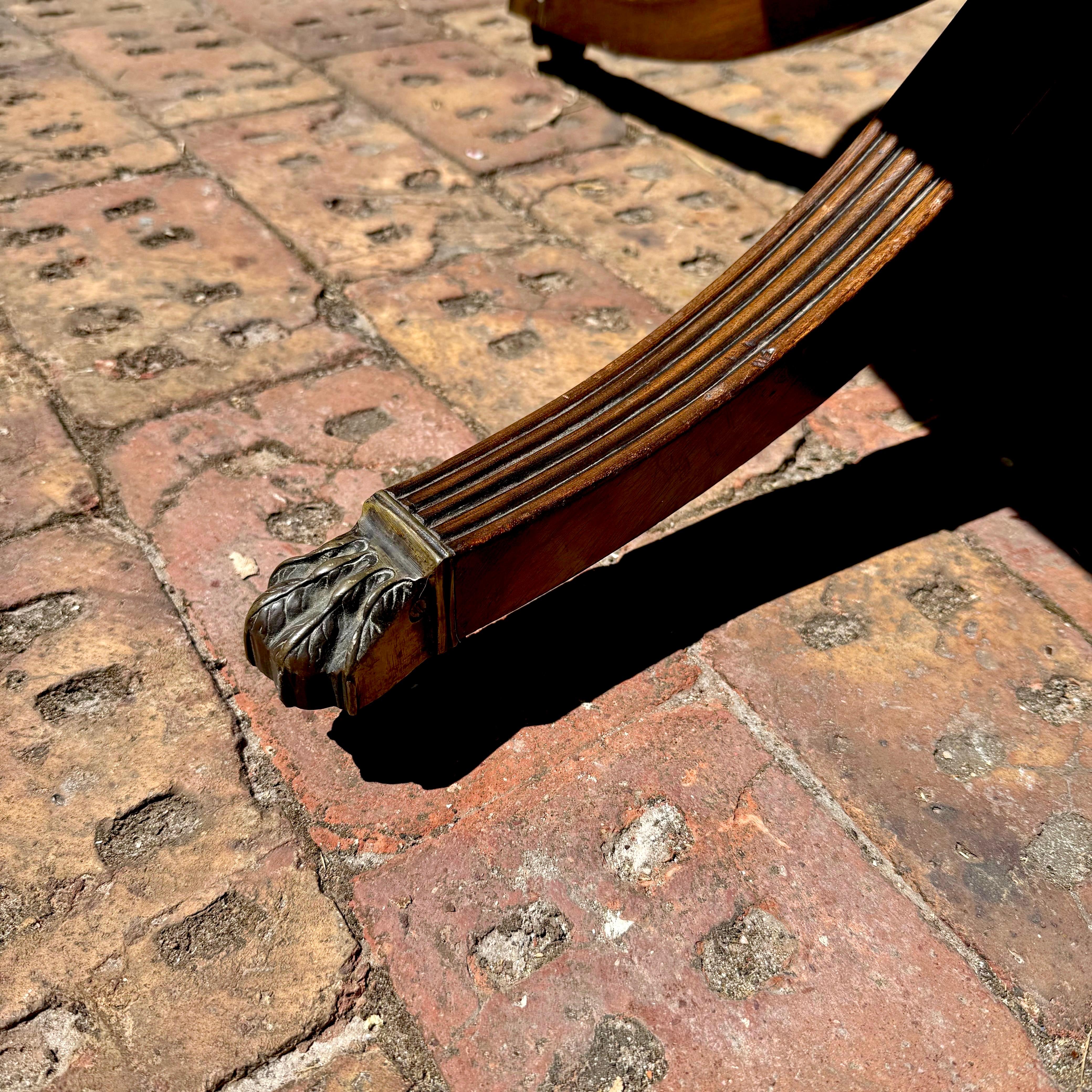 Regency-Style Mahogany Drum Table with Tooled Leather Top, c. Early 20th Century