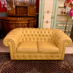 Vintage Sunshine Yellow Leather Button Sofas