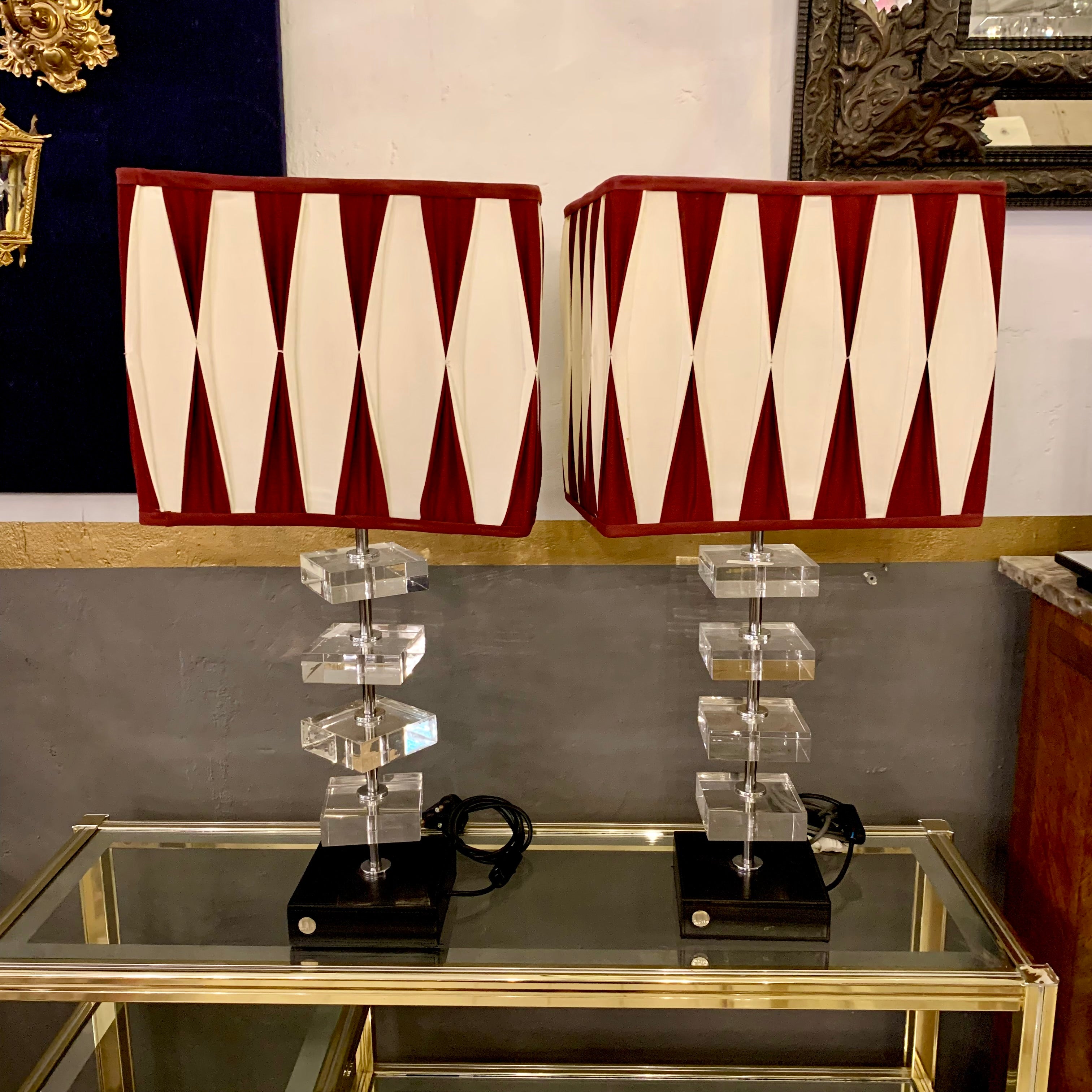 Mid Century Pair of Perspex Stacked Table Lamps