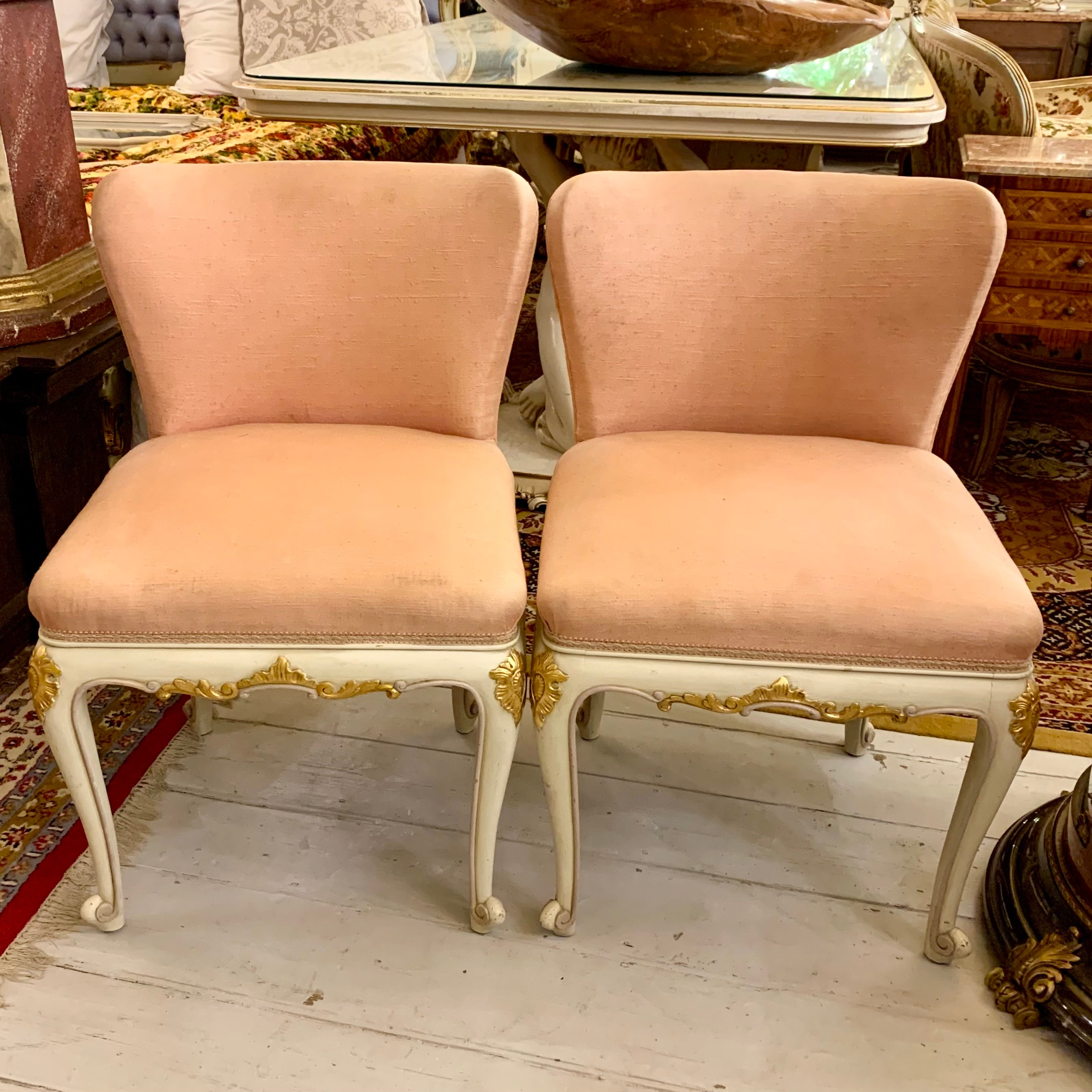 Pair of Vintage Cream and Peach Salon Chairs