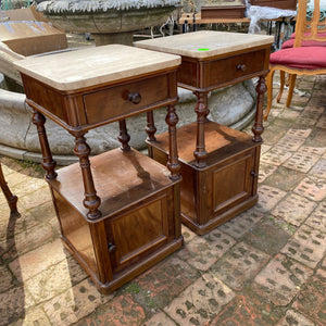 Antique Bedside Pedestals with Mocha Marble Top