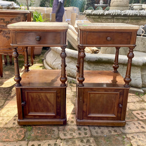 Antique Bedside Pedestals with Mocha Marble Top