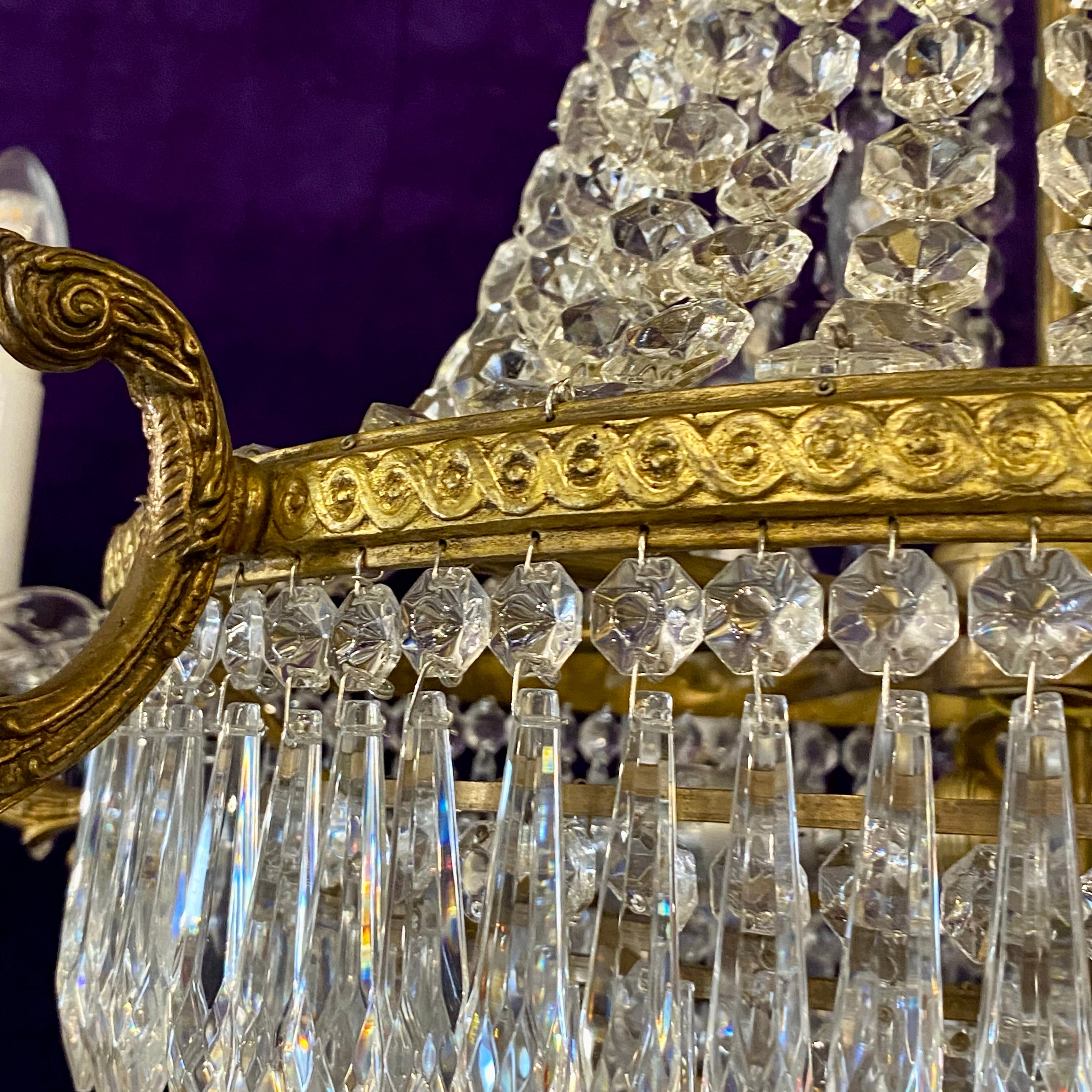 Antique Gilt Metal and Crystal Neoclassical Chandelier