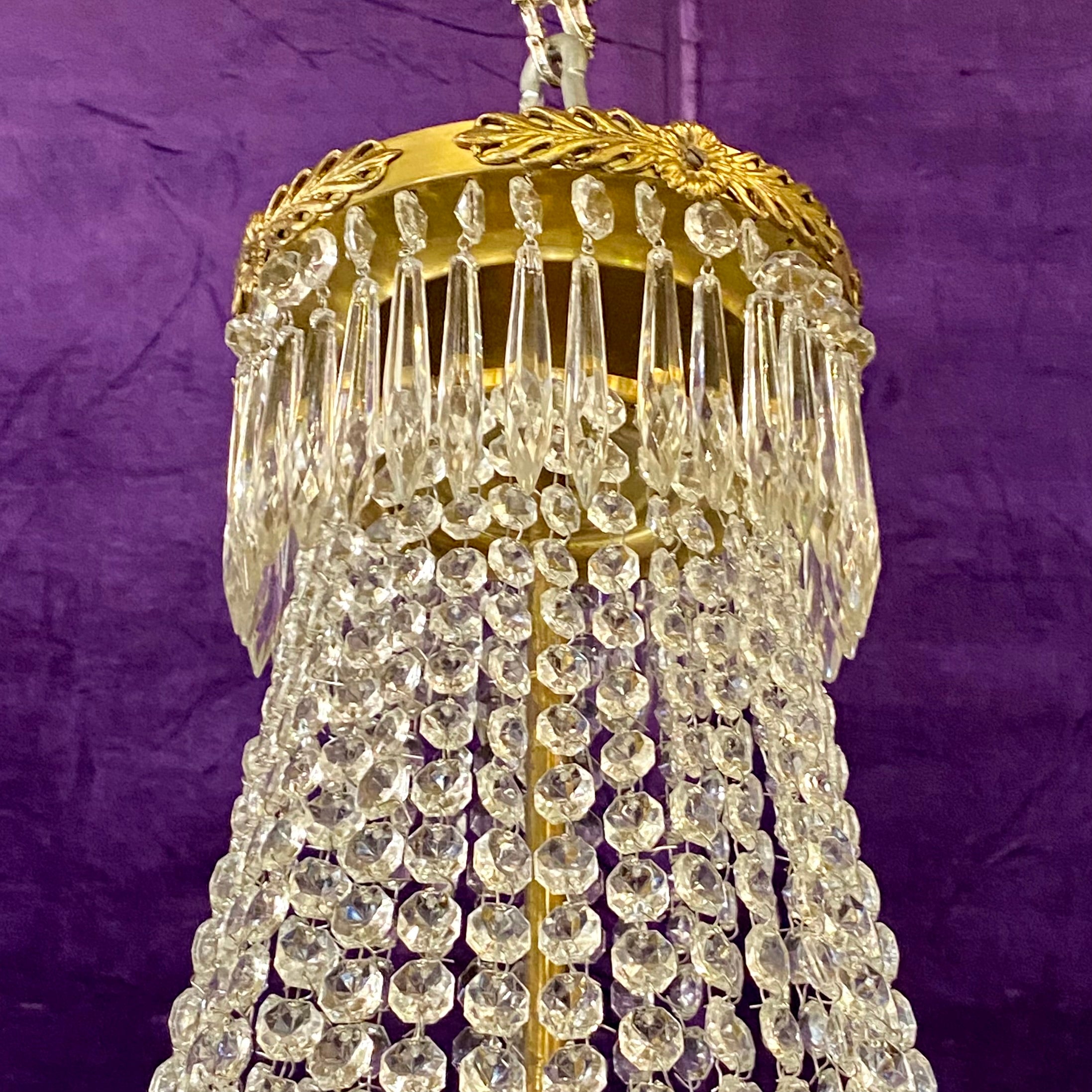 Antique Gilt Metal and Crystal Neoclassical Chandelier