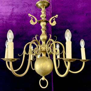 Antique Brass Flemish Chandelier with Mermen Detail