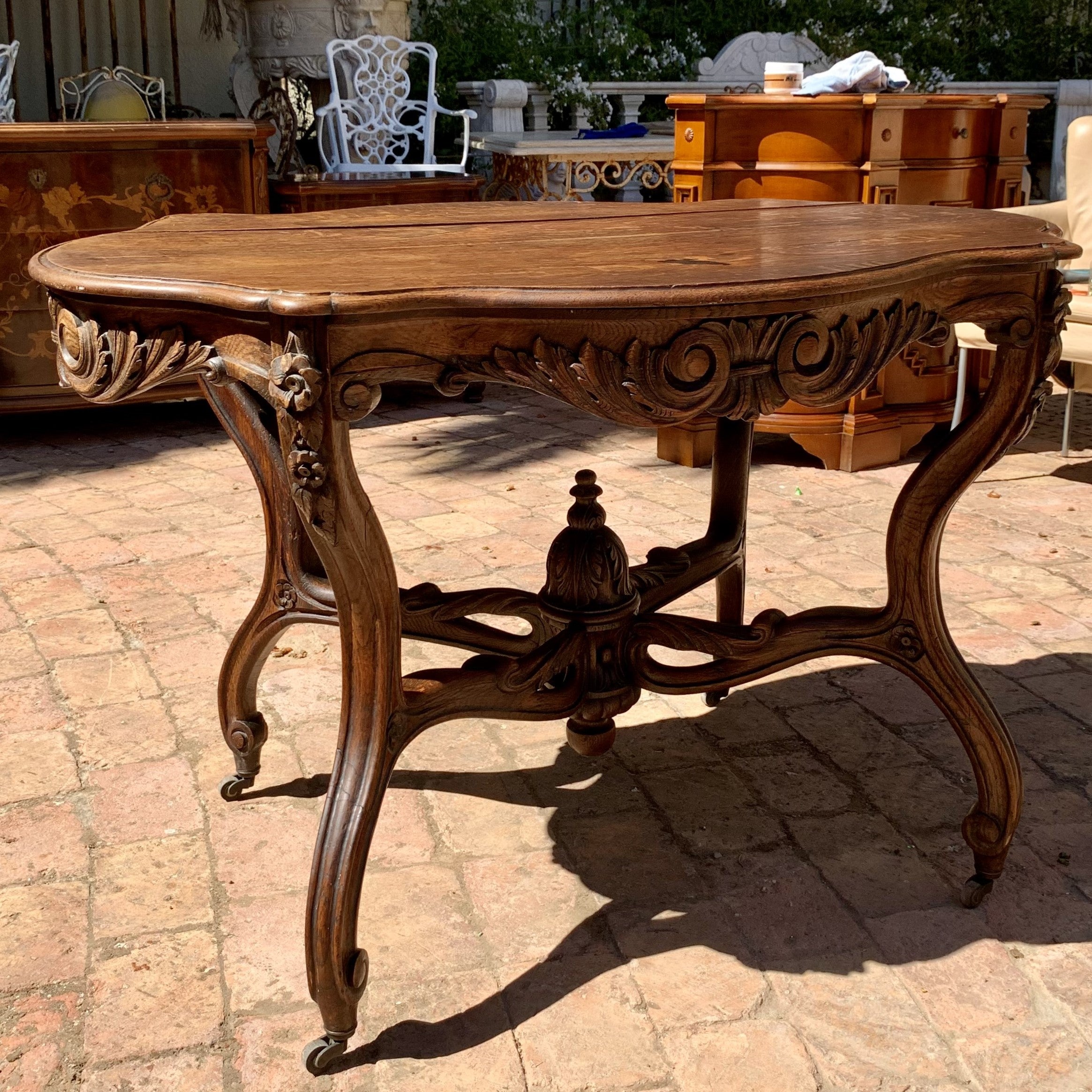 Antique Oak Table with Serpentine Details