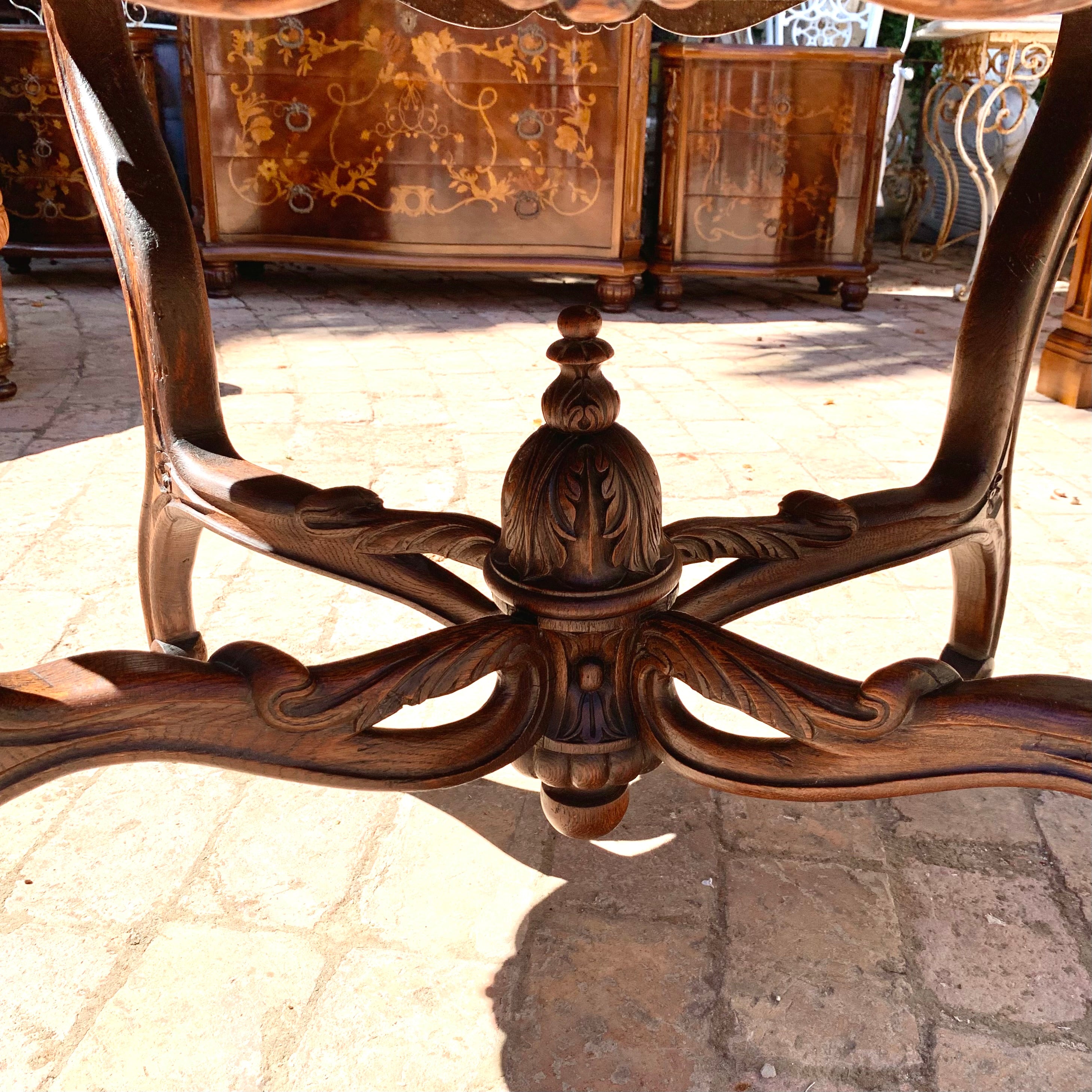 Antique Oak Table with Serpentine Details