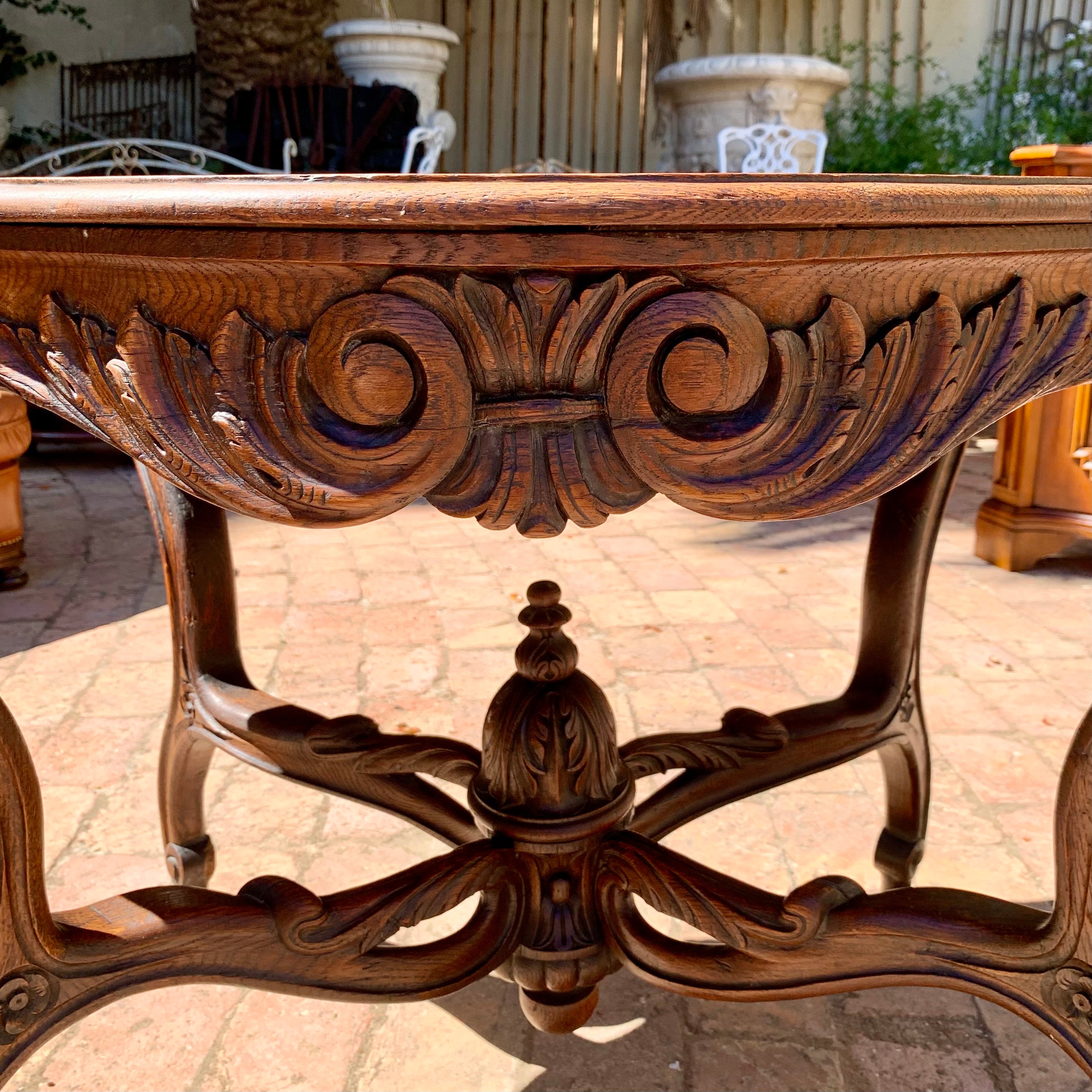 Antique Oak Table with Serpentine Details