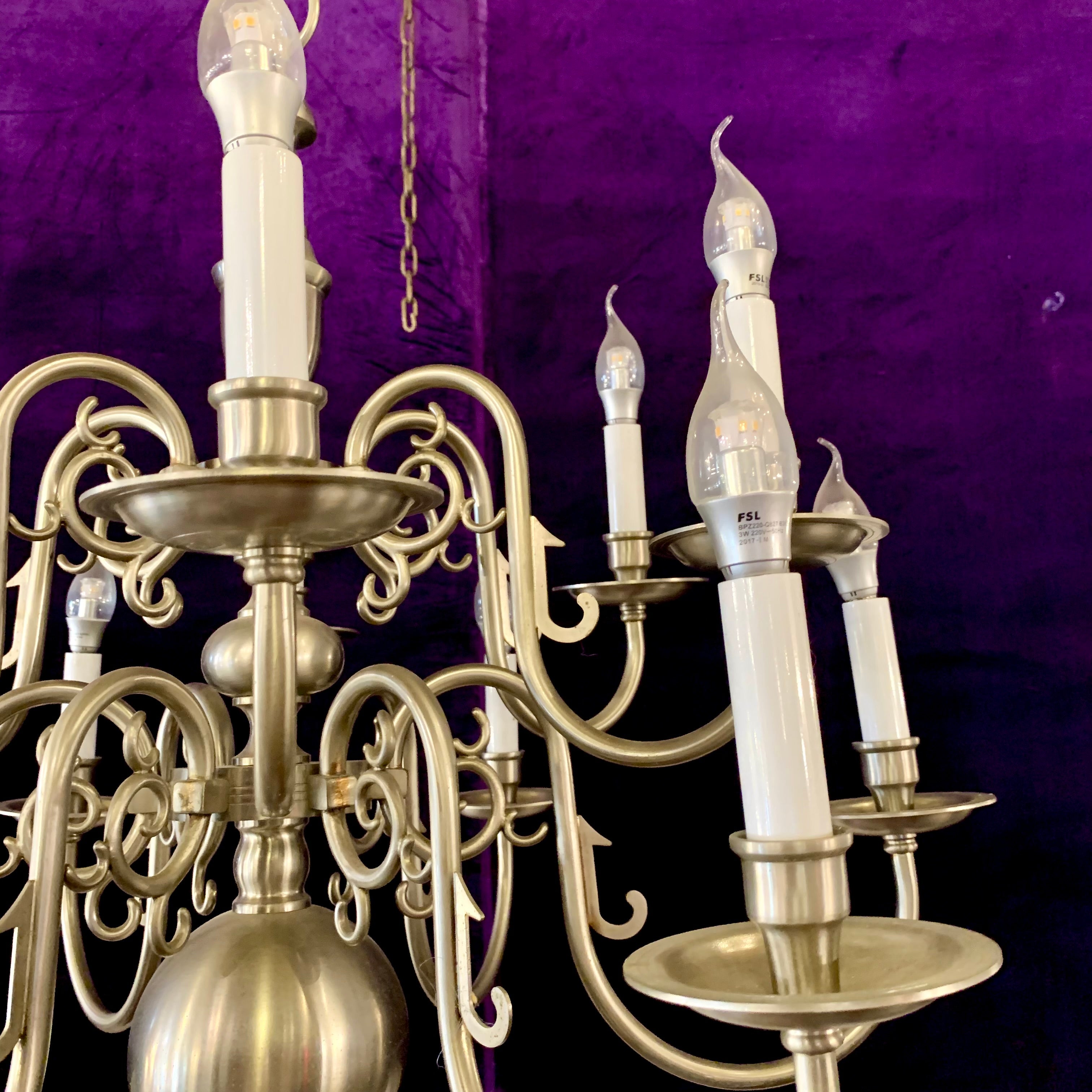 Double Tier Antique Flemish Chandelier in Aged Nickel Finish