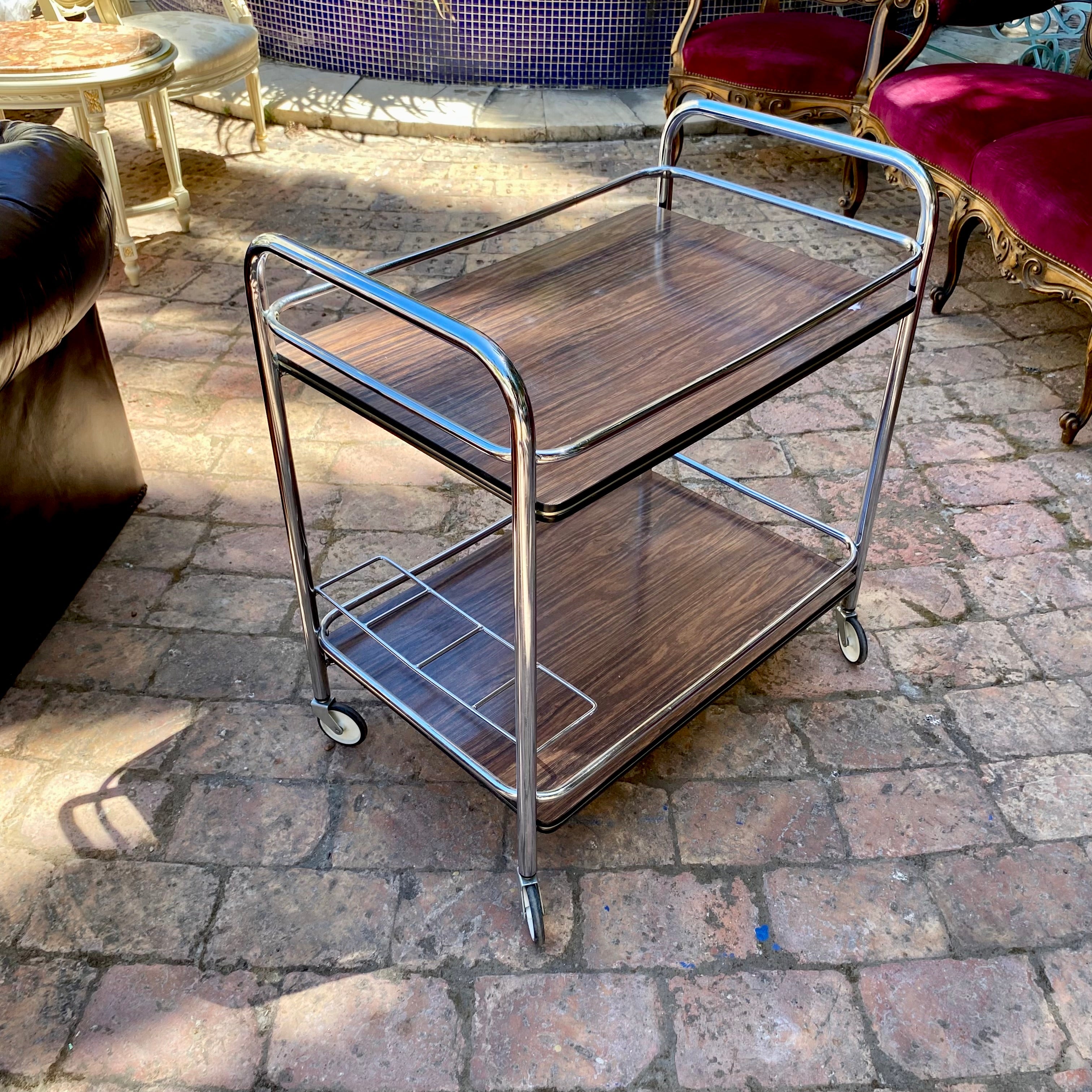 Retro Vintage Dark Wood Drinks Trolley