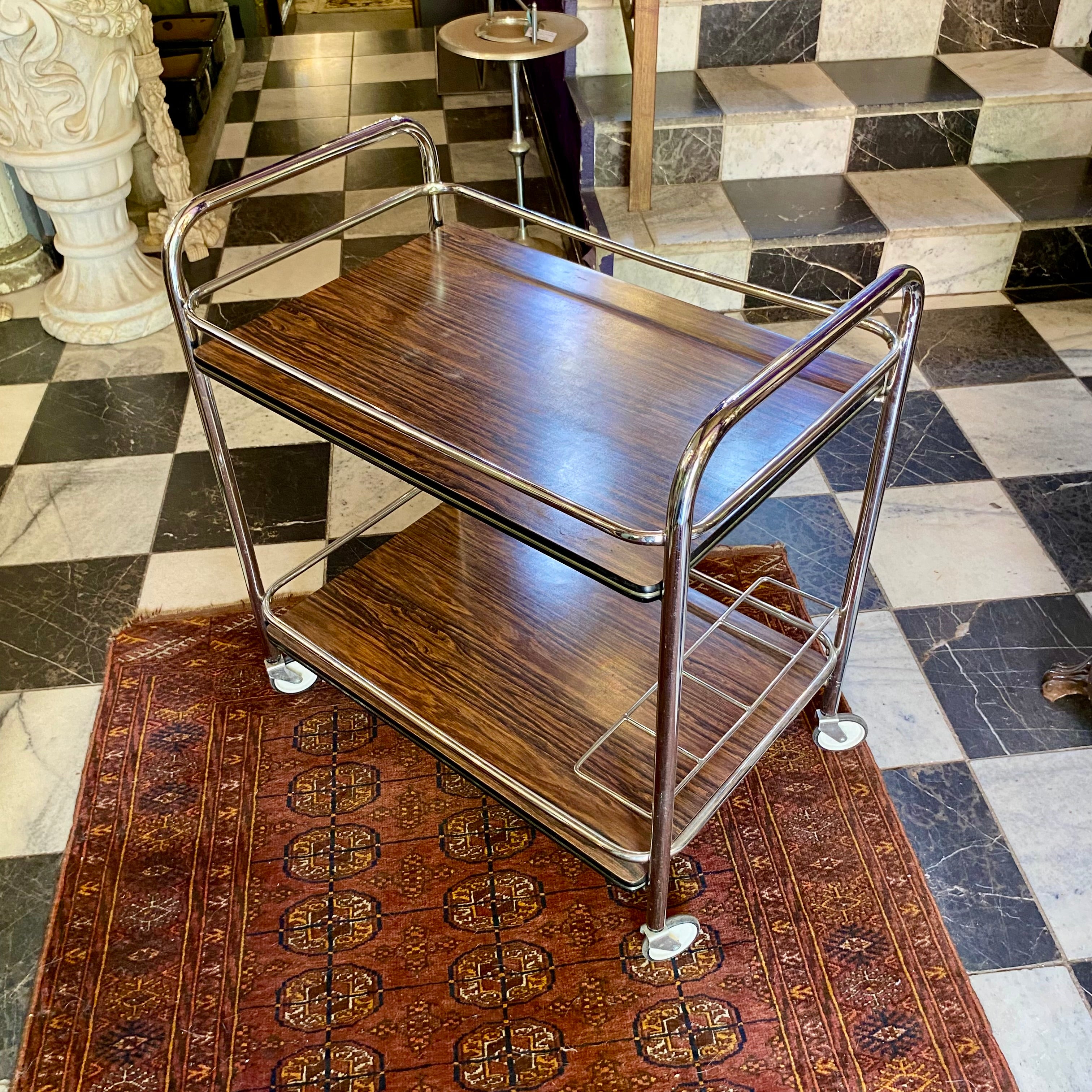 Retro Vintage Dark Wood Drinks Trolley