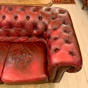 Luxurious Maroon Leather Three Seater Chesterfield