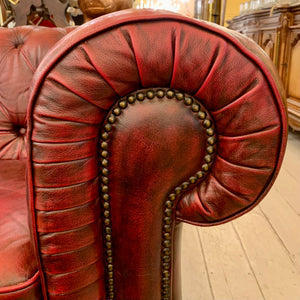 Luxurious Maroon Leather Three Seater Chesterfield