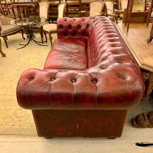 Luxurious Maroon Leather Three Seater Chesterfield