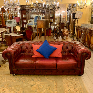 Luxurious Maroon Leather Three Seater Chesterfield